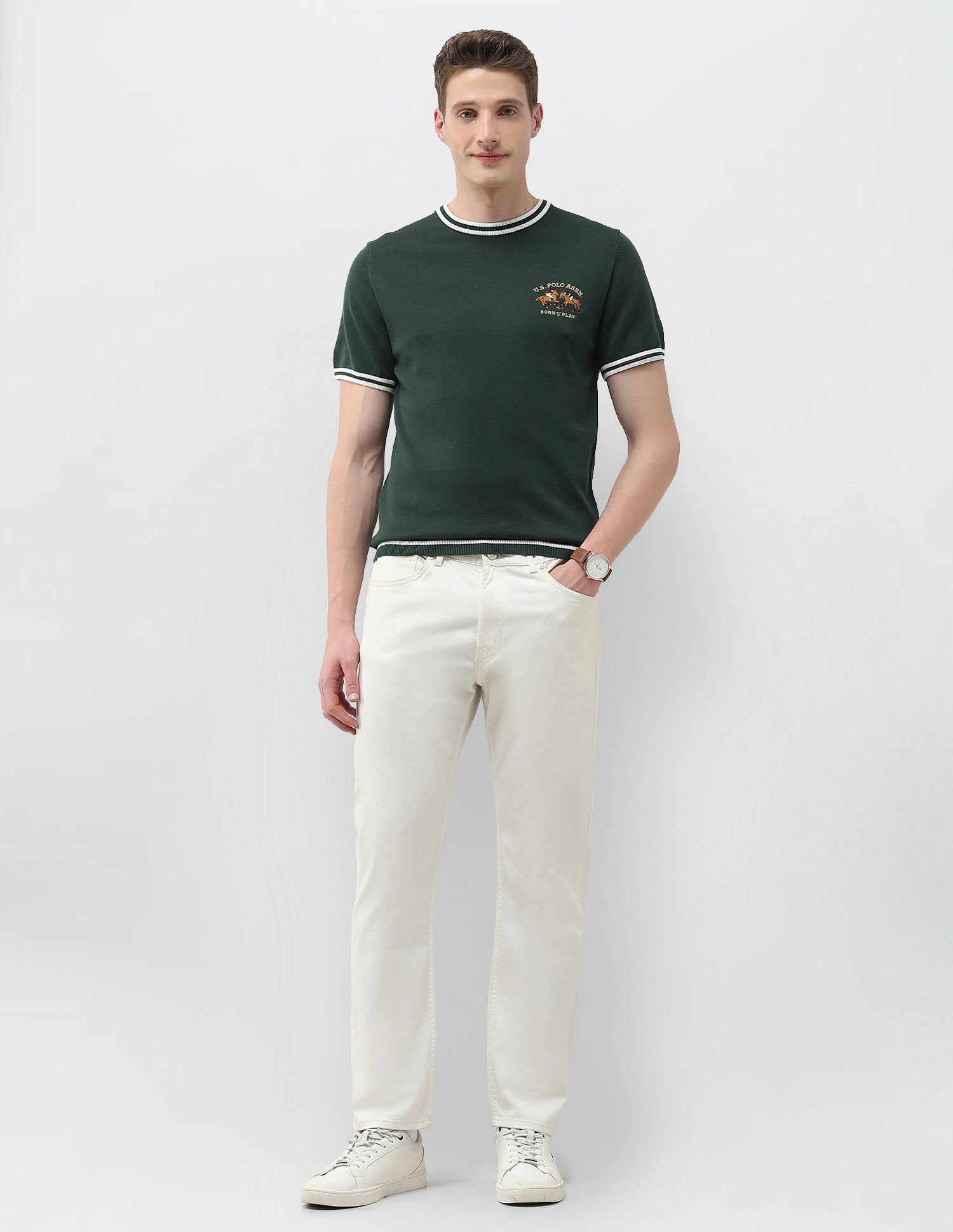 Solid Slim Fit T-Shirt Green - U.S. Polo Assn. India | Large