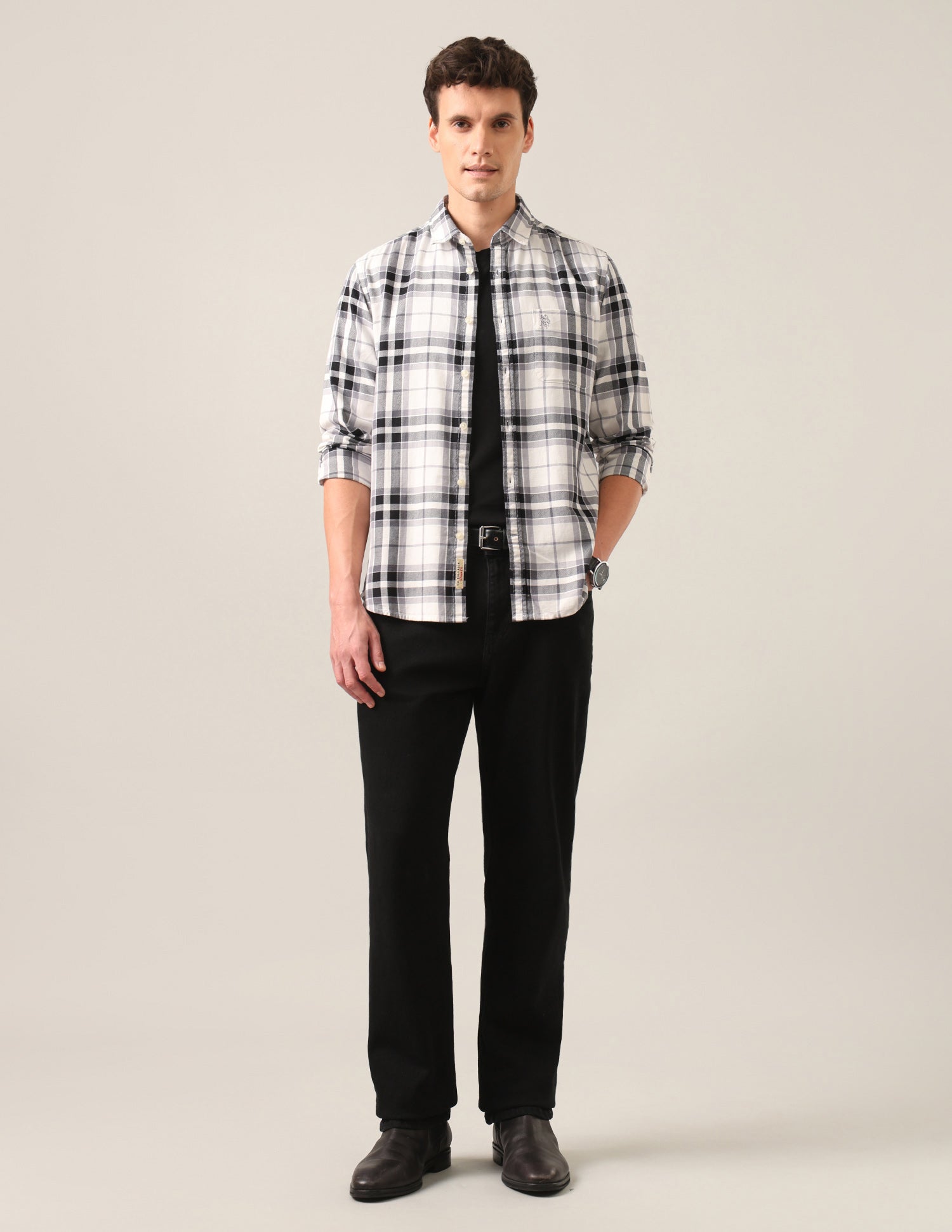 Tartan Checked Twill Shirt Ivory - U.S. Polo Assn. India | Large
