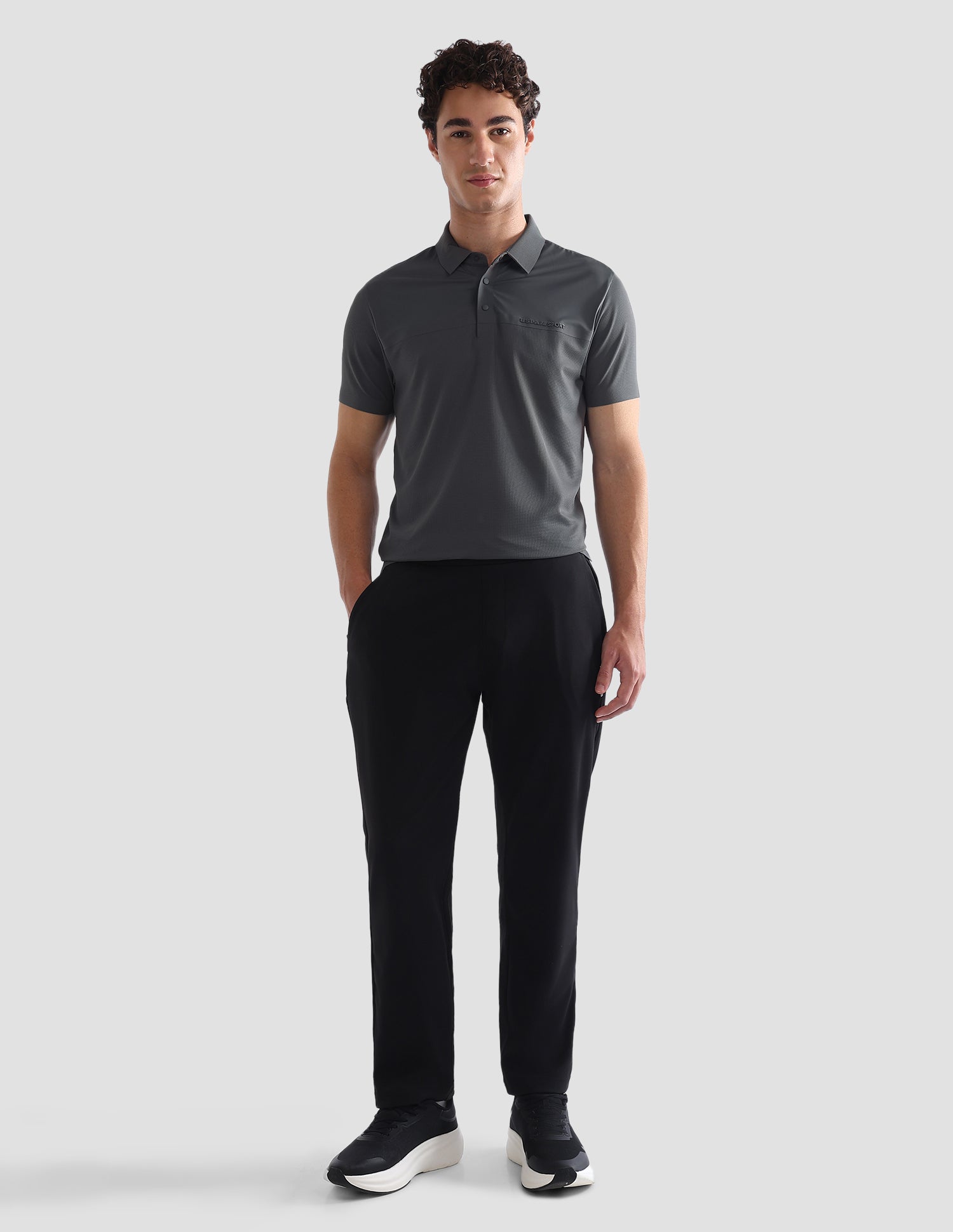 Solid Slim Fit Active Polo Shirt Dark Grey - U.S. Polo Assn. India | Large