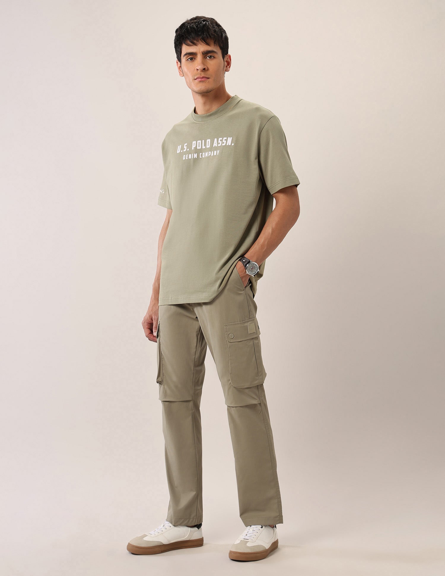 Brand Printed Oversized Fit T-Shirt Light Olive - U.S. Polo Assn. India | Large