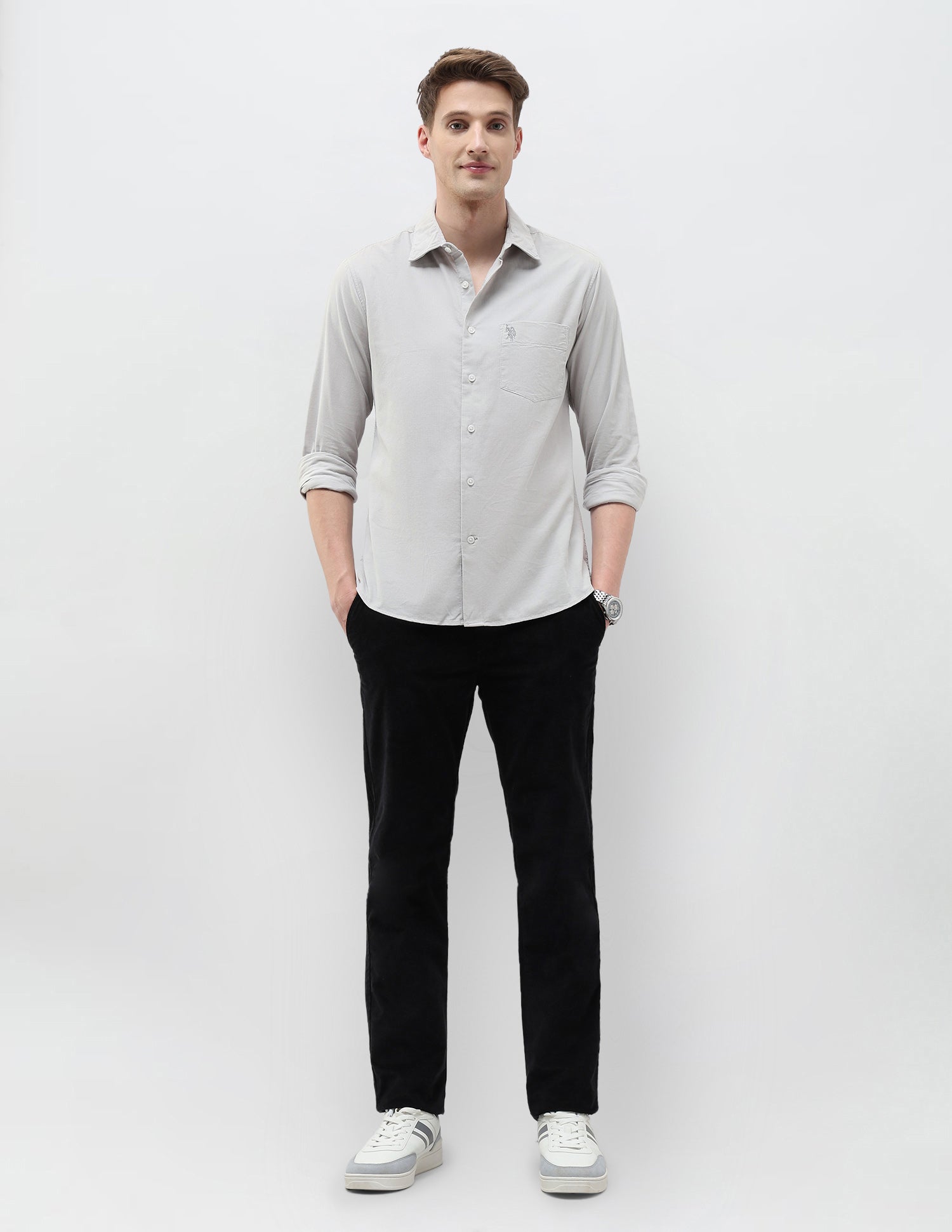 Textured Tailored Fit Shirt Grey - U.S. Polo Assn. India | Large