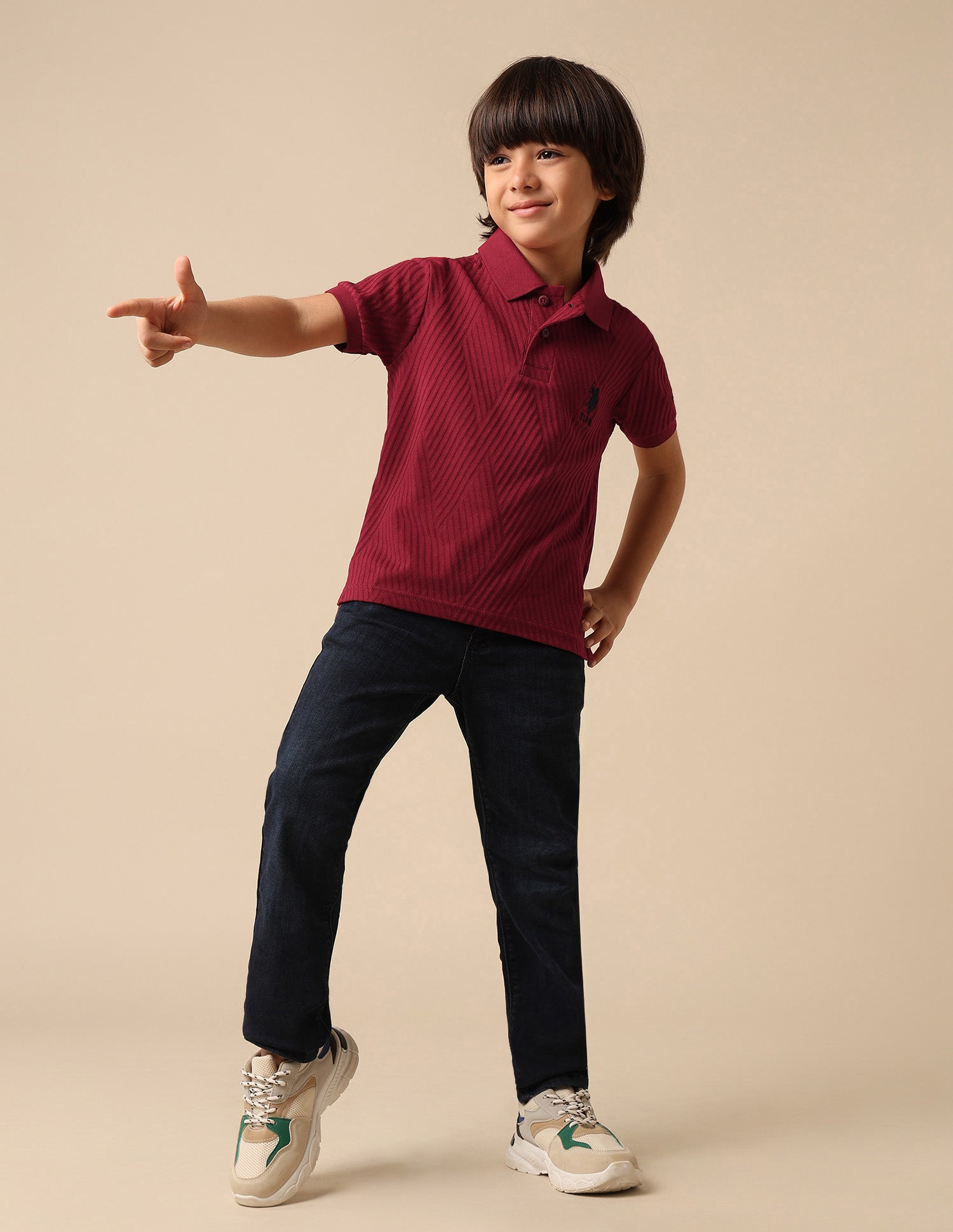 Boys Textured Pure Cotton Polo Shirt Dark Red - U.S. POLO ASSN. | Large