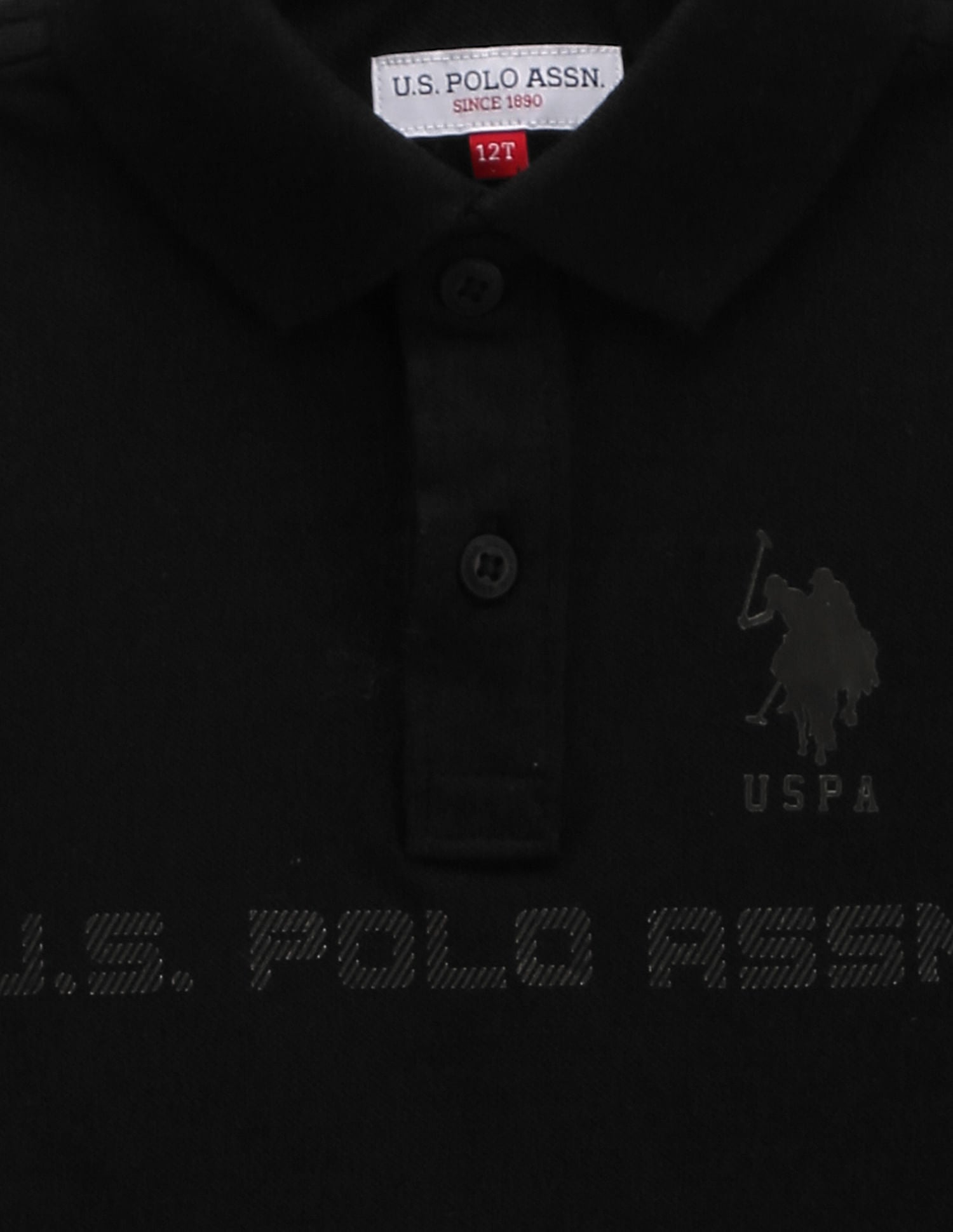 Boys Brand Print Cotton Polo Shirt Black - U.S. Polo Assn. India | Large