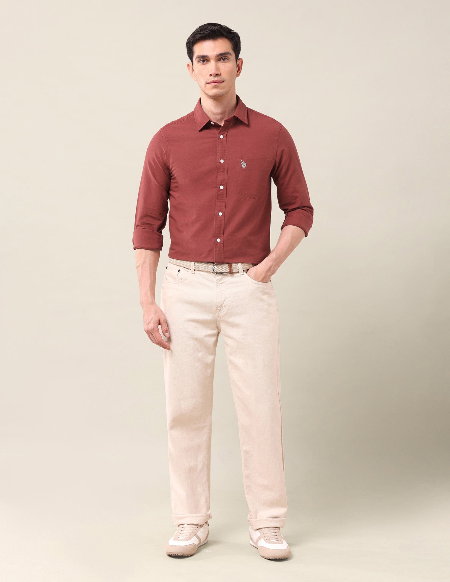 Tailored Fit Solid Shirt Rust - U.S. Polo Assn. India | Large