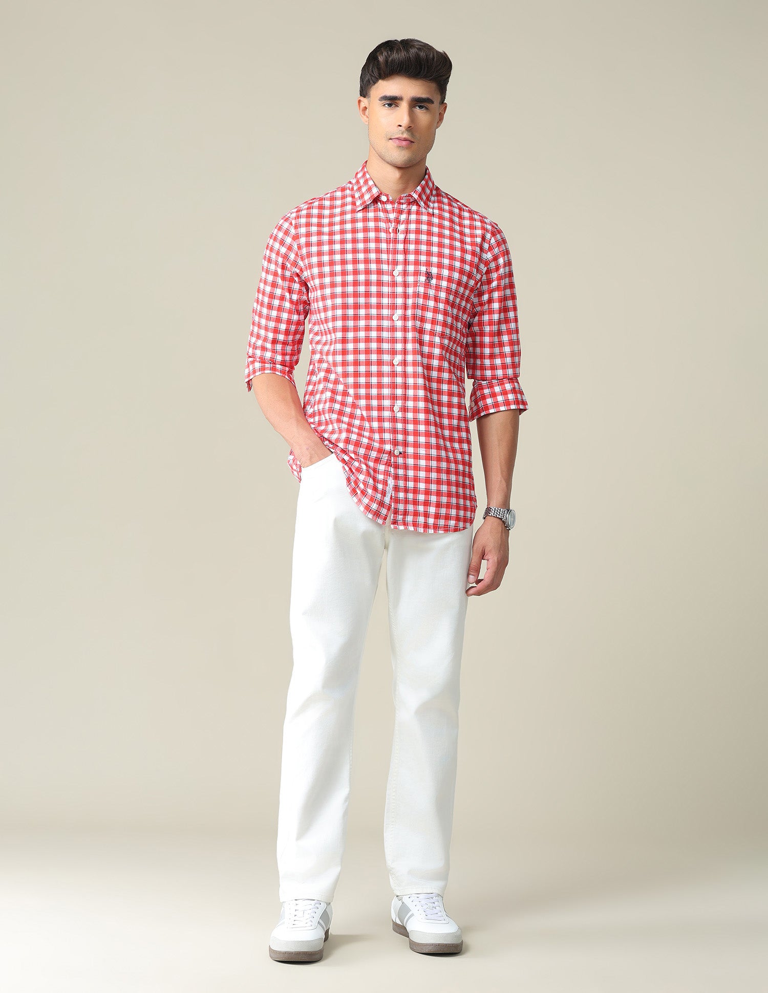 Plaid Tailored Fit Shirt Red - U.S. POLO ASSN. | Large