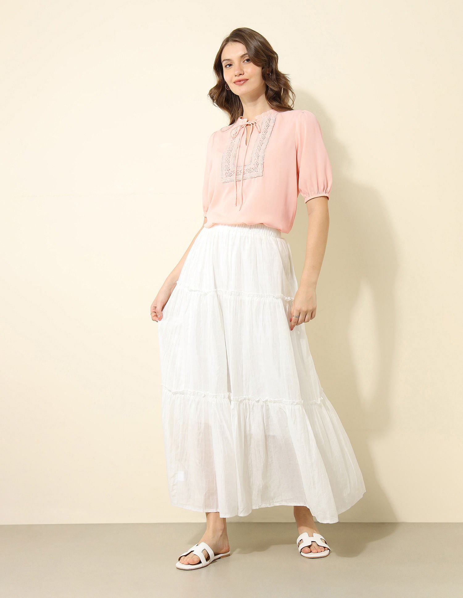 Lace Detail Regular Fit Top Light Pink - U.S. POLO ASSN. | Large