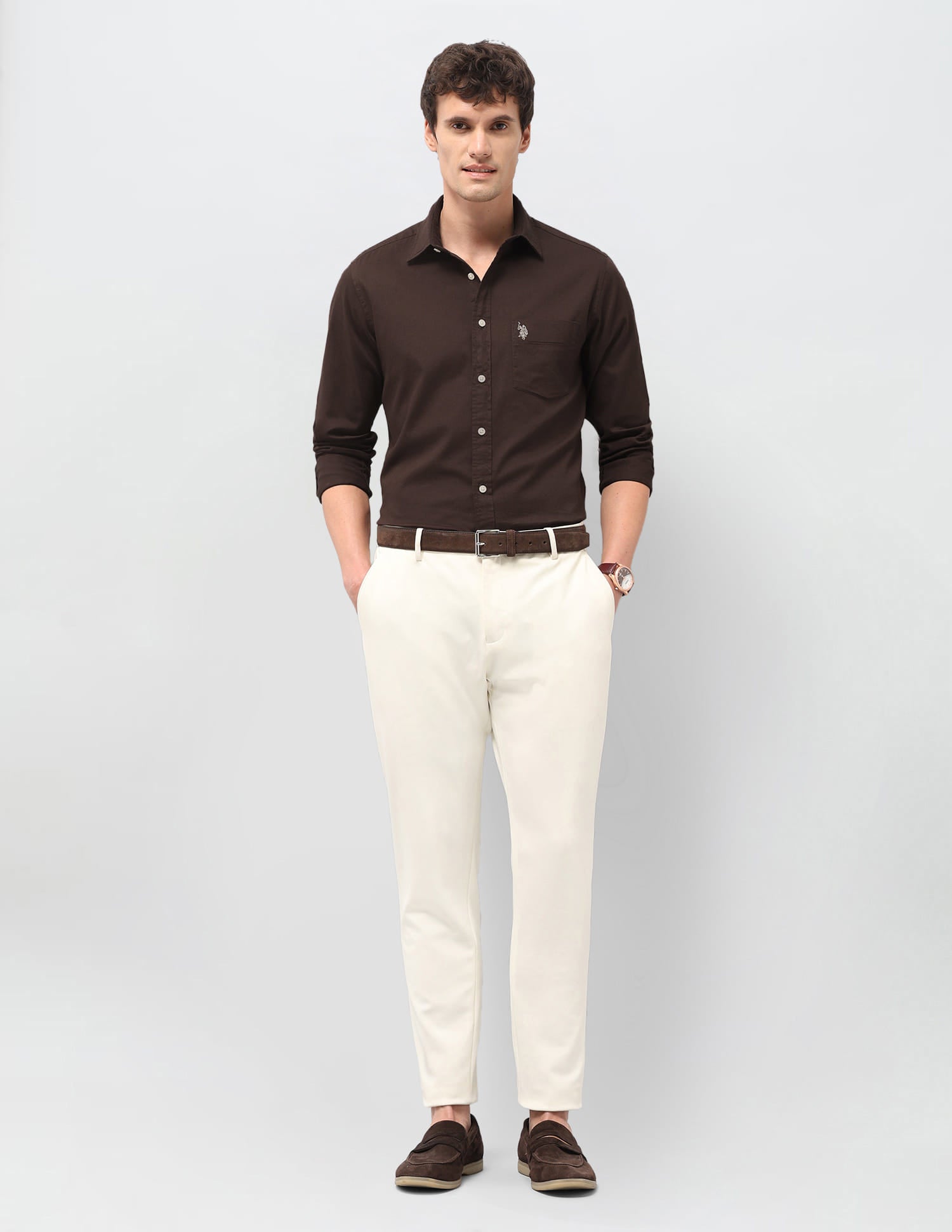 Solid Tailored Fit Shirt Brown - U.S. Polo Assn. India | Large