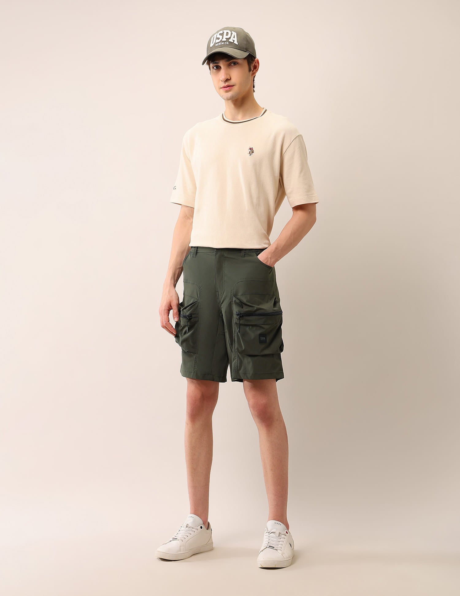 Regular Fit Solid Cargo Shorts Olive - U.S. Polo Assn. India | Large