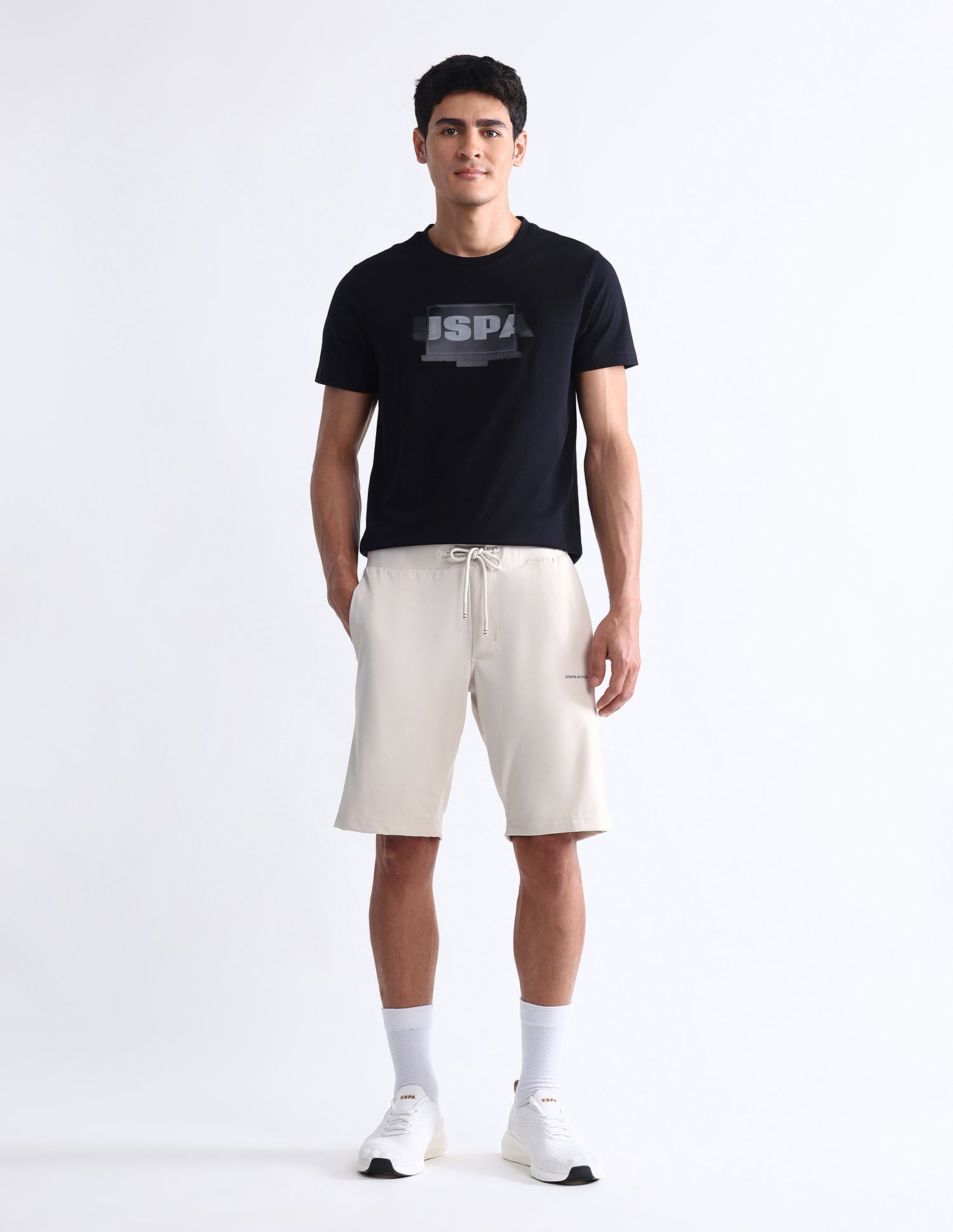 Slim Fit Solid Active Shorts Beige - U.S. Polo Assn. India | Large