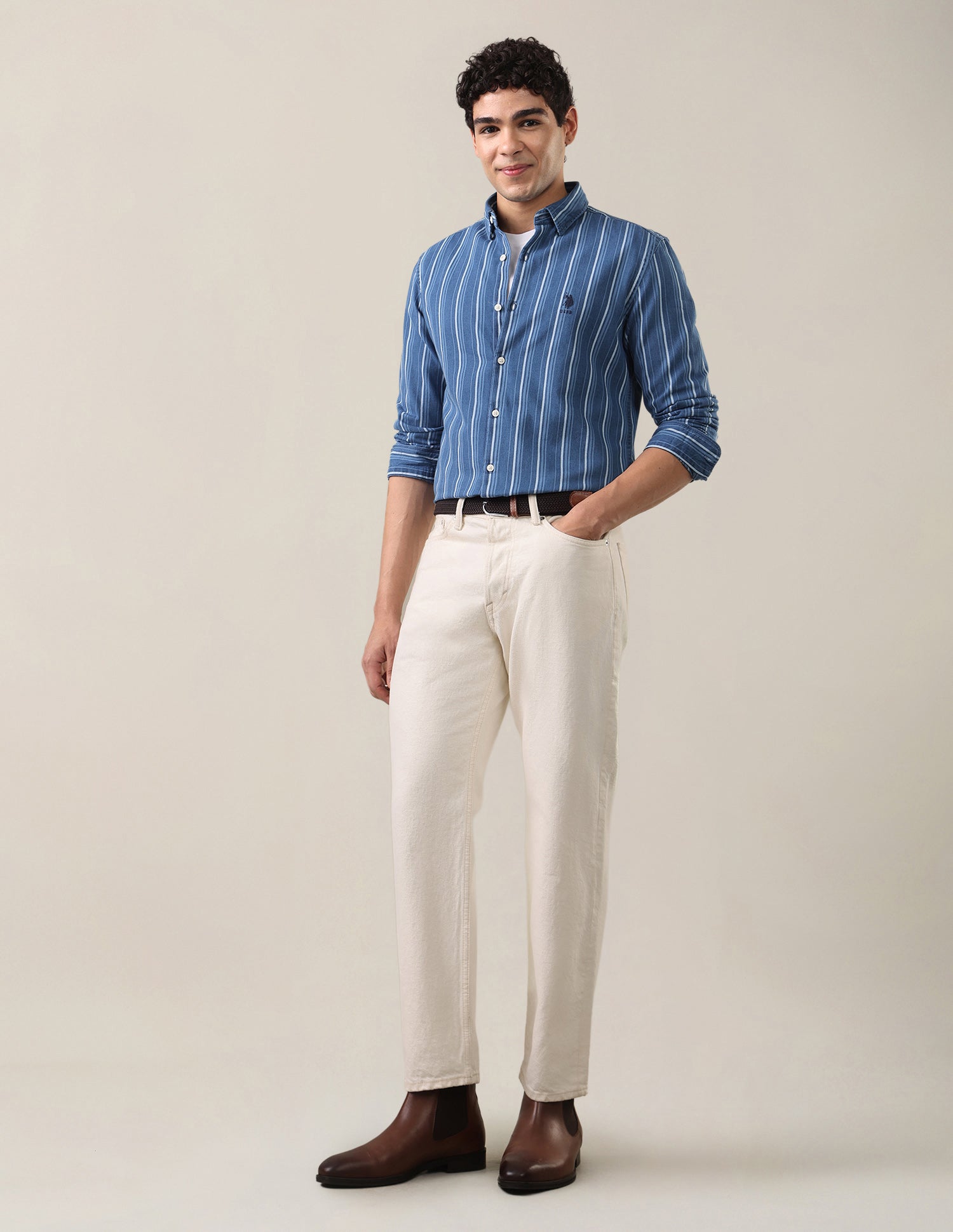 Vertical Striped Regular Fit Shirt Indigo - U.S. Polo Assn. India | Large