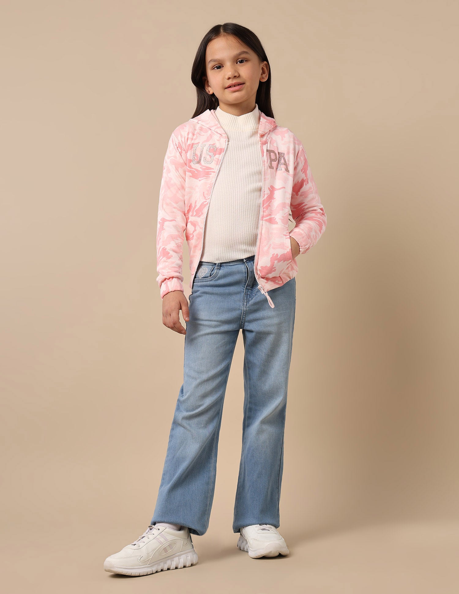 Girls Hooded Cotton Sweatshirt Pink - U.S. POLO ASSN. | Large