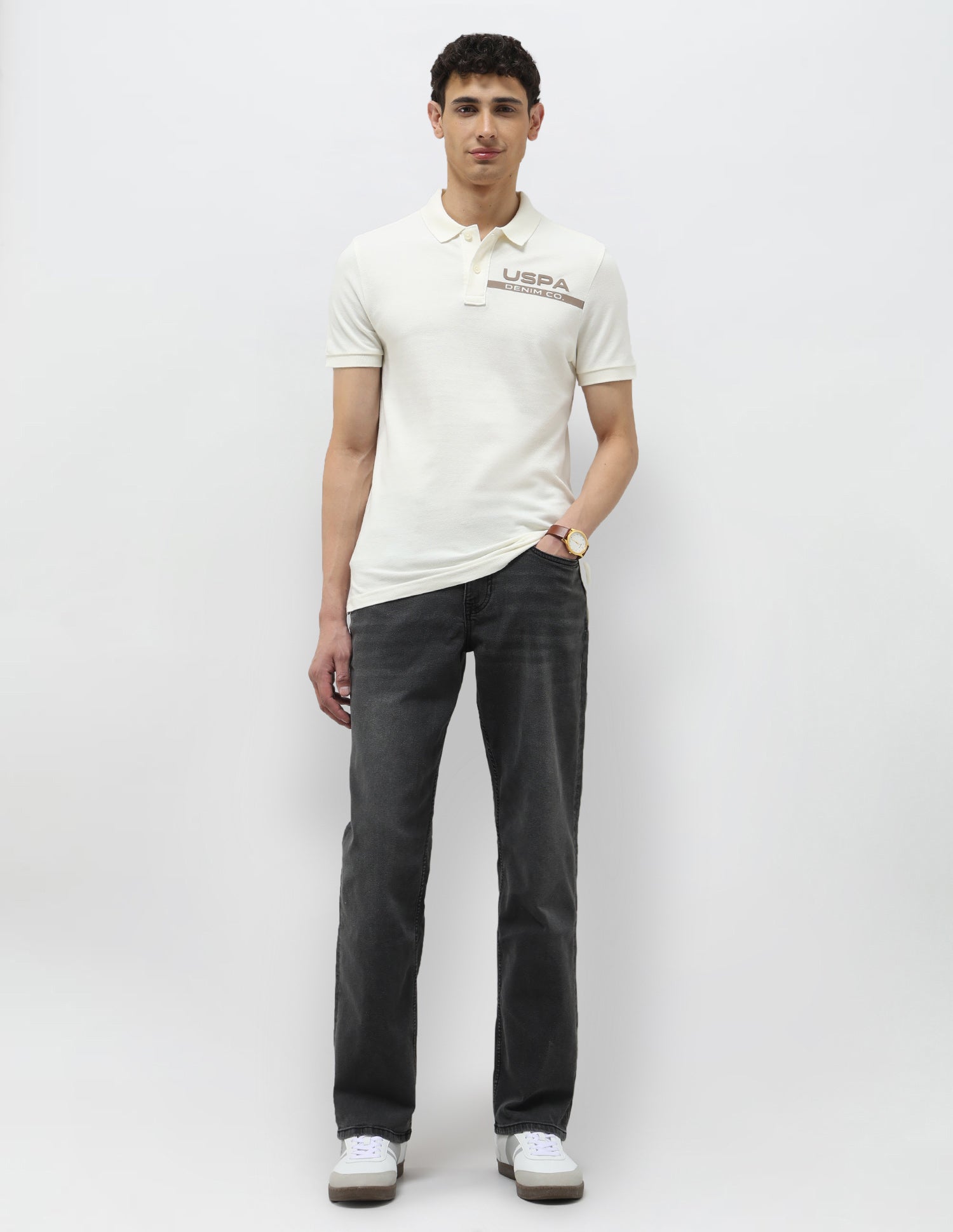 Pure Cotton Muscle Fit Polo Shirt Ivory - U.S. Polo Assn. India | Large