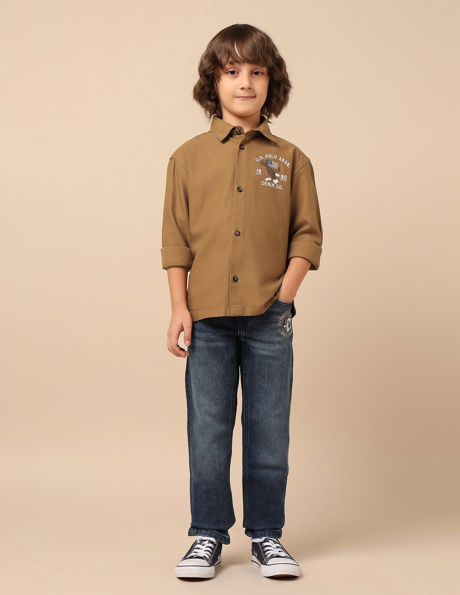 Boys Graphic Brand Embroidered Shirt Khaki - U.S. Polo Assn. India | Large