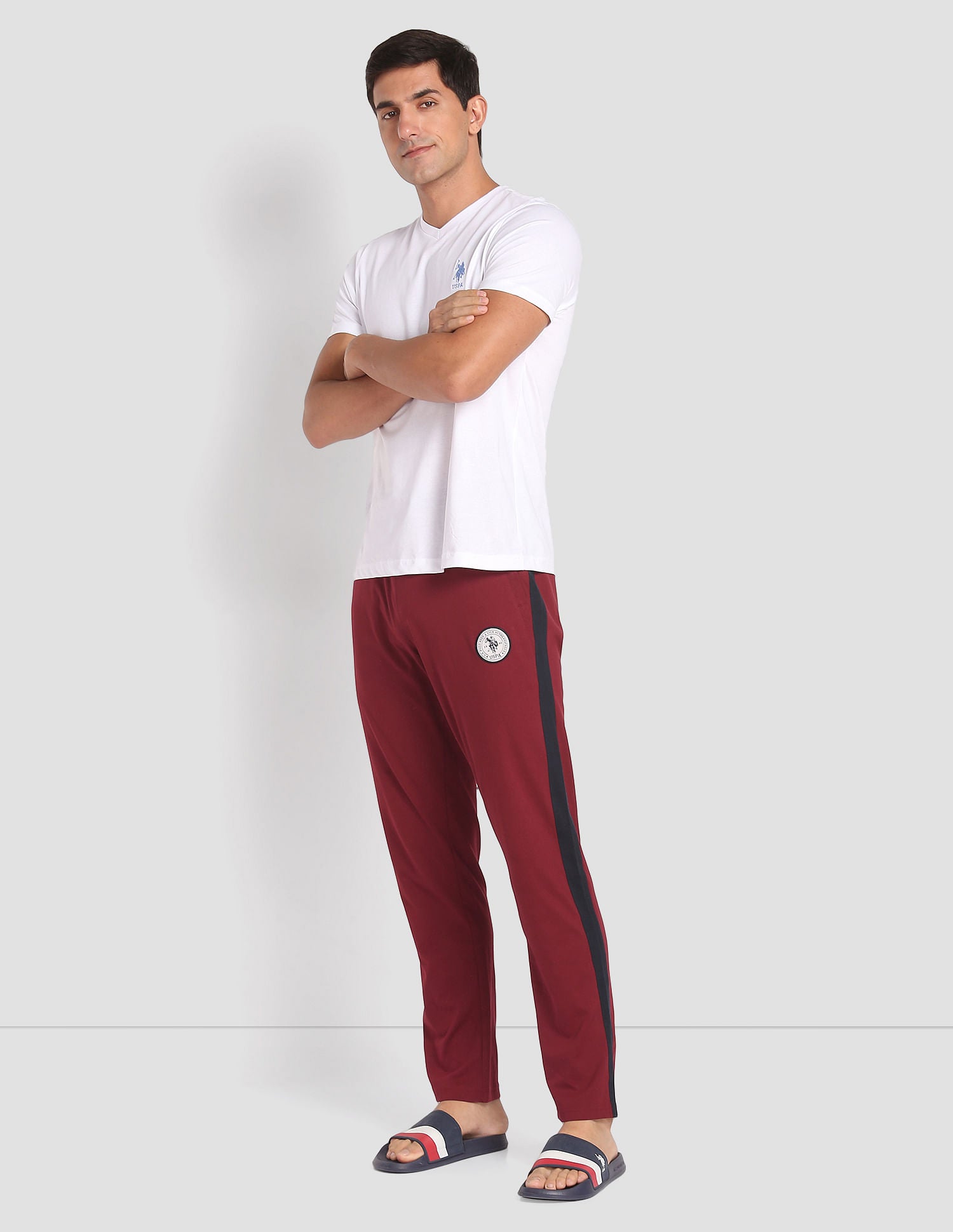 Comfort Fit Cotton Polyester I669 Lounge Track Pants - Pack Of 1 Maroon - U.S. POLO ASSN. | Large