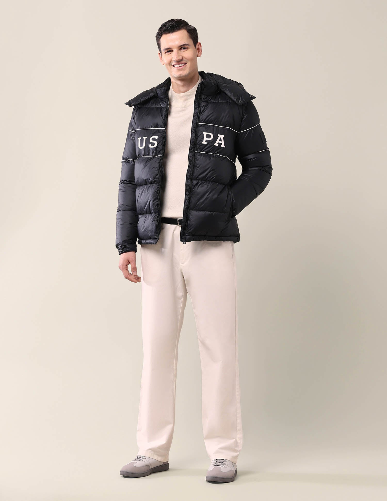 Colourblocked Regular Fit Puffer Jacket Black - U.S. Polo Assn. India | Large