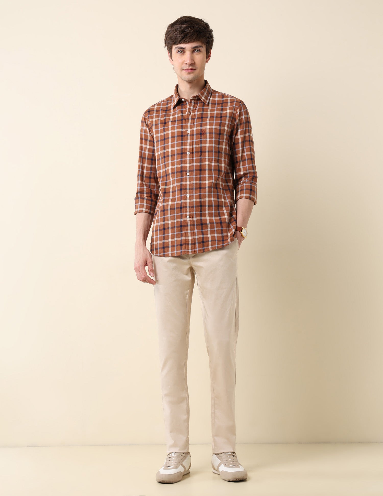 Grid Tattersall Checked Pure Cotton Shirt Rust - U.S. Polo Assn. India | Large