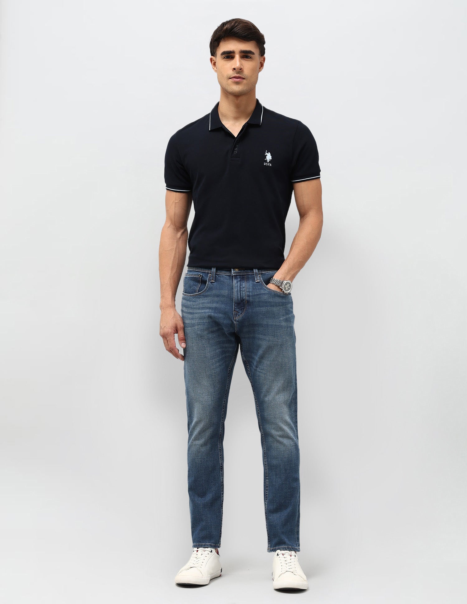 Henry Tapered Fit Blue Jeans Med Blue - U.S. POLO ASSN. | Large