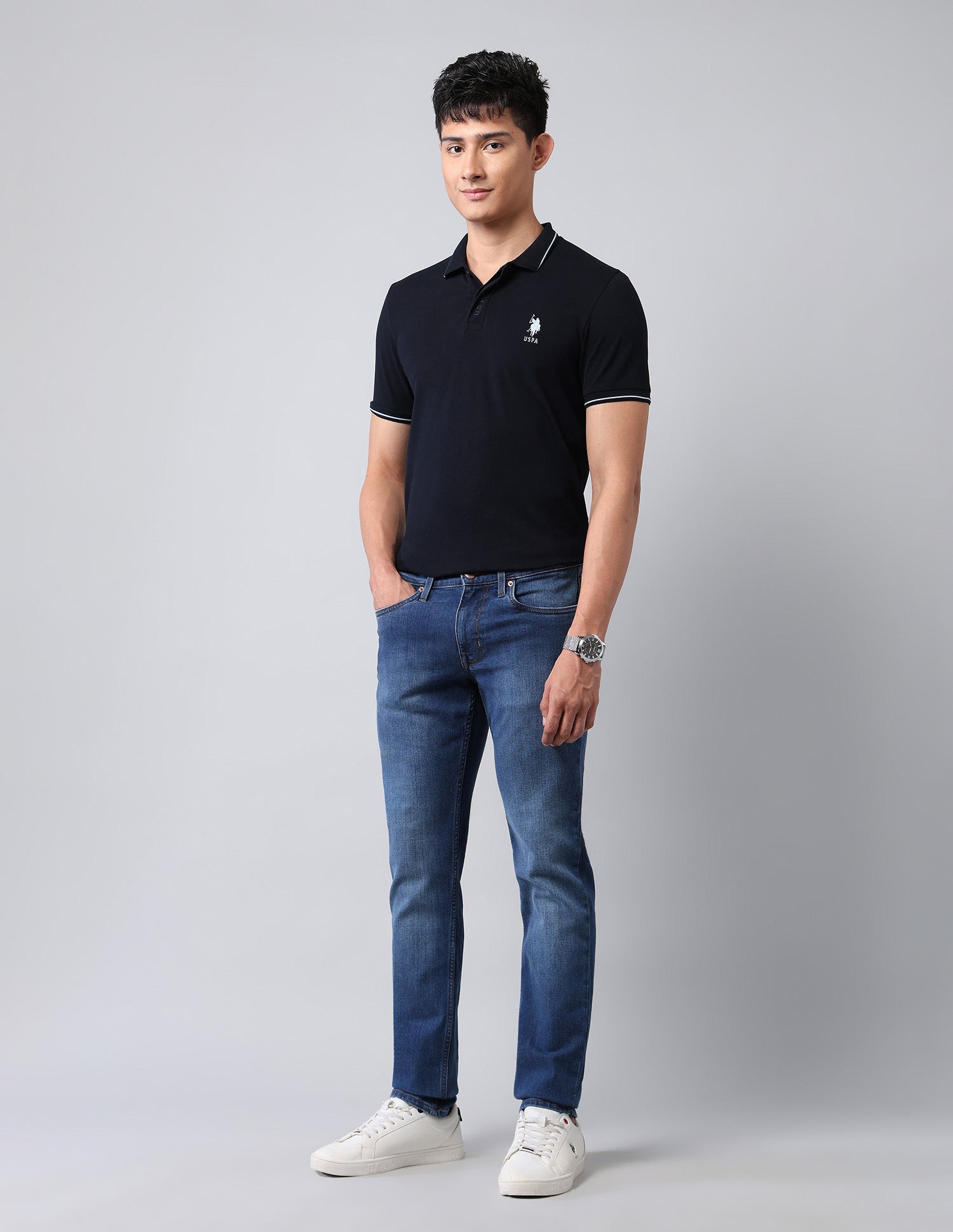 Brandon Slim Tapered Fit Blue Jeans Med Blue - U.S. POLO ASSN. | Large