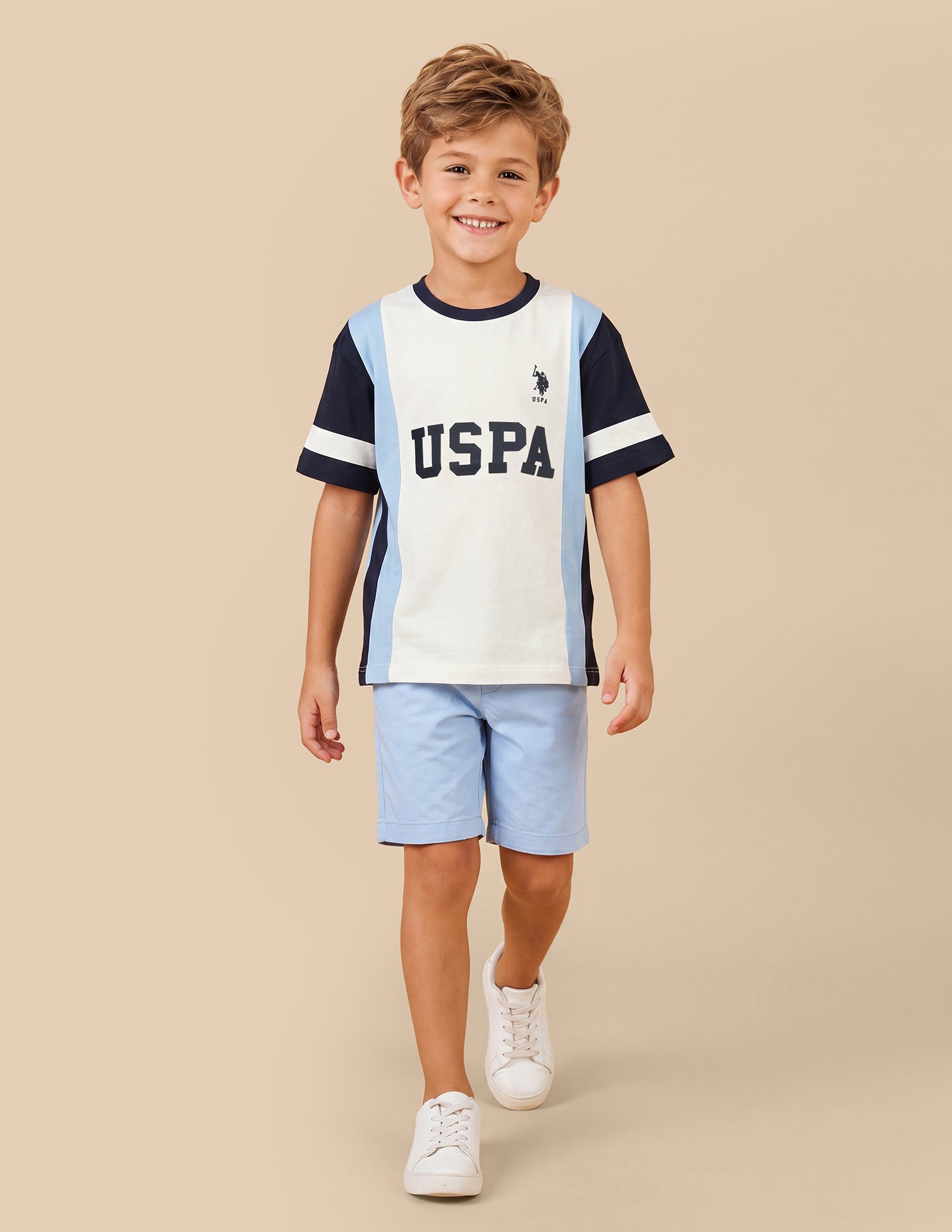 Colour Blocked With Brand Printed Oversized Fit T-Shirt Blue - U.S. Polo Assn. India | Large