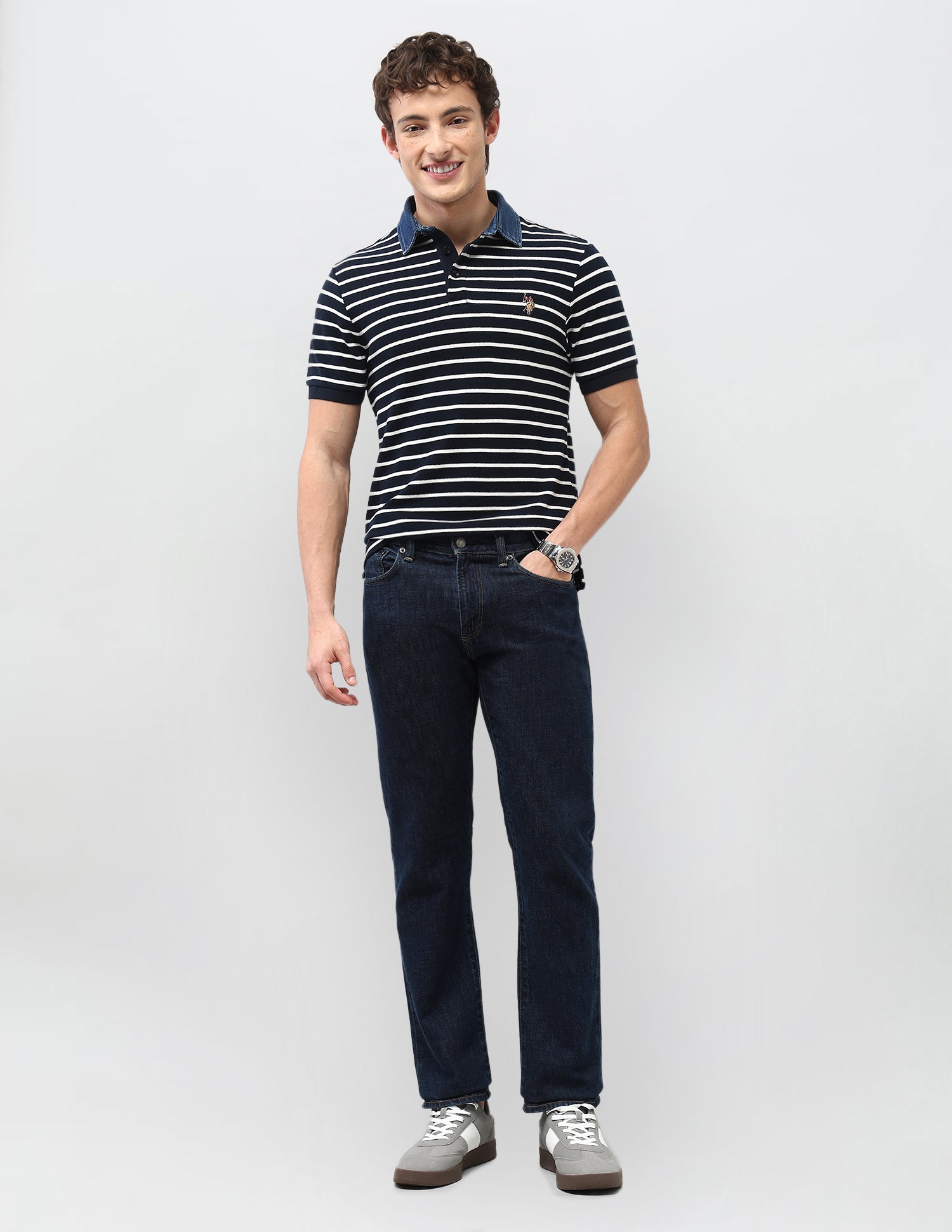 Horizontal Striped Motel On The Coast Polo Shirt Navy - U.S. Polo Assn. India | Large