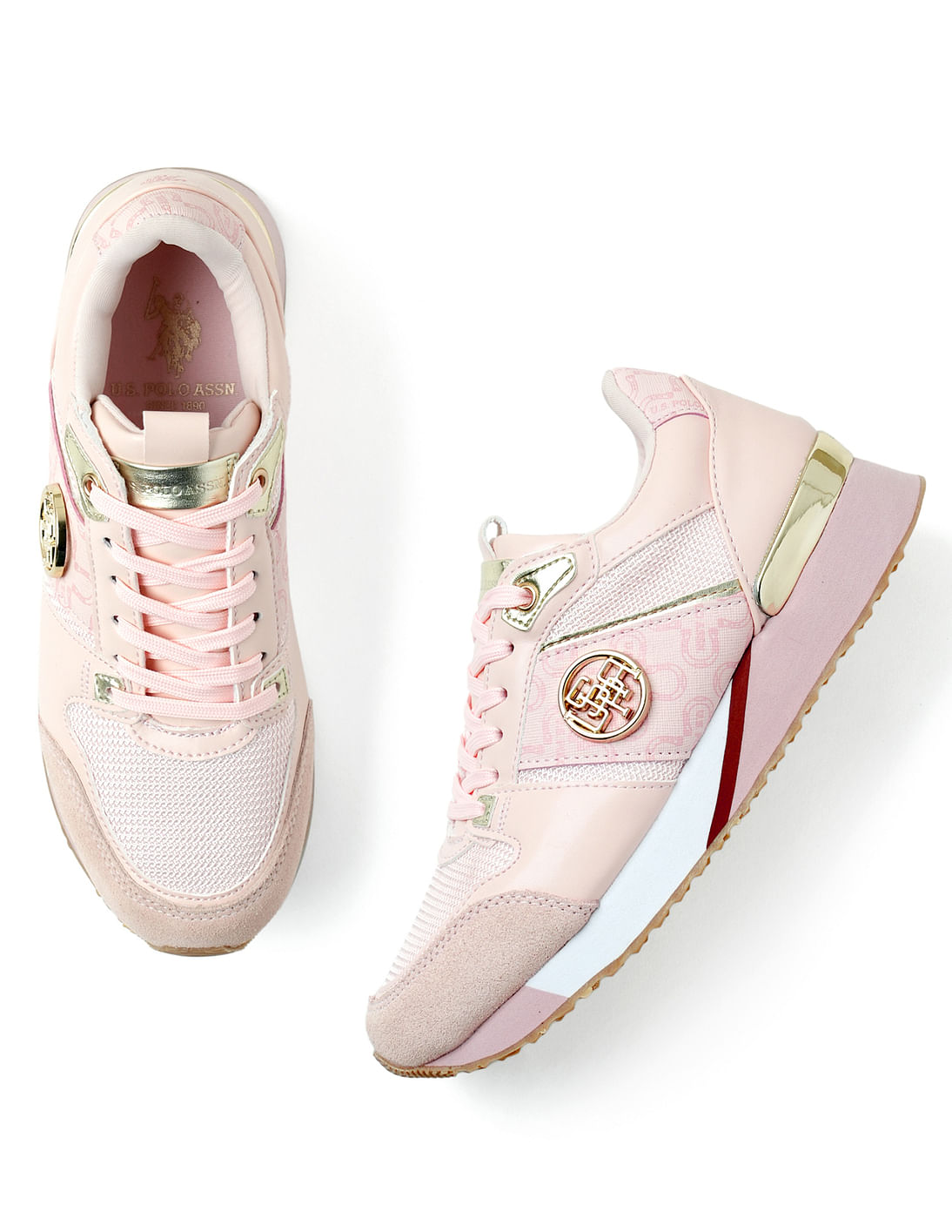 Women Round Toe Solid Stella Sneakers Pink - U.S. Polo Assn. India | Large
