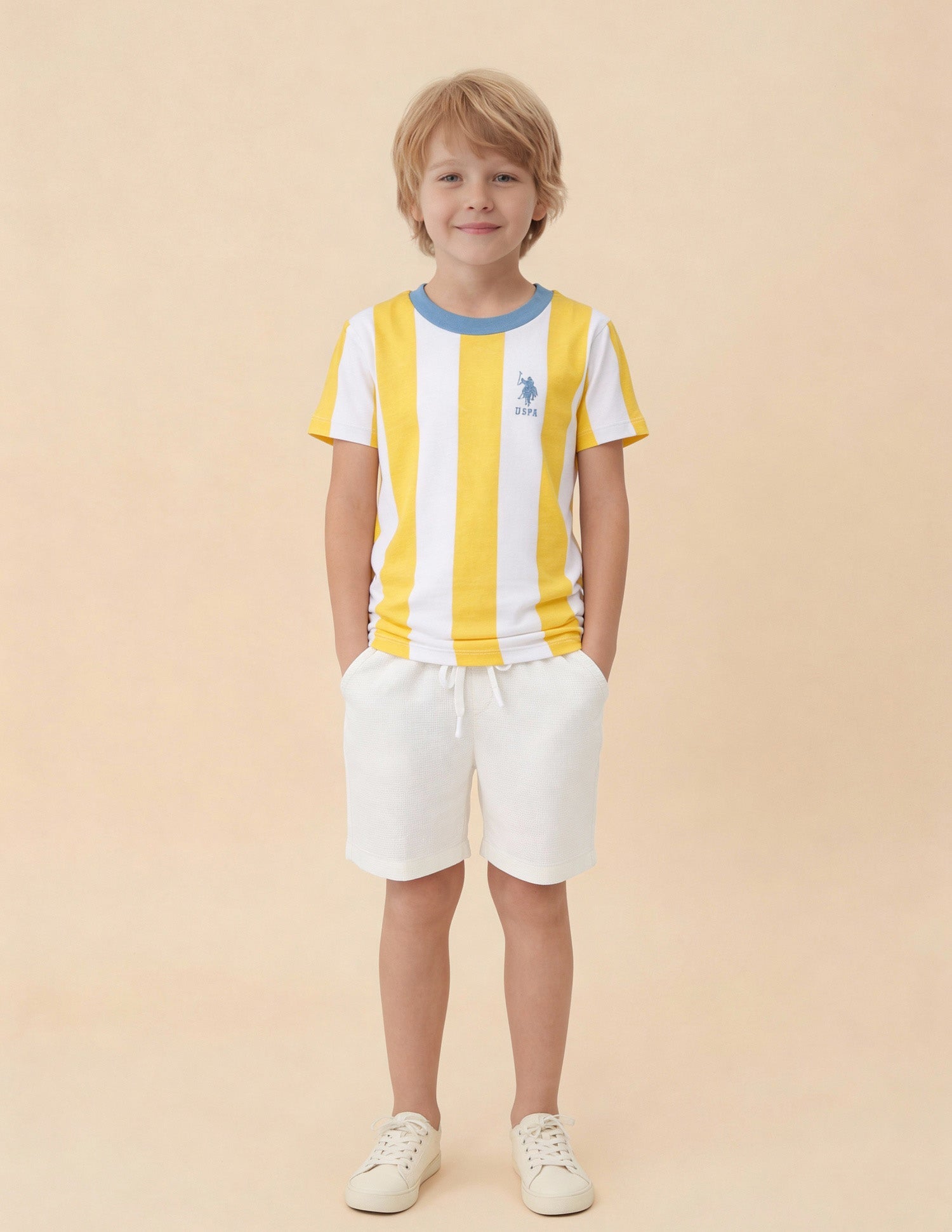 Boys Vertical Striped Regular Fit T-Shirt Yellow - U.S. Polo Assn. India | Large