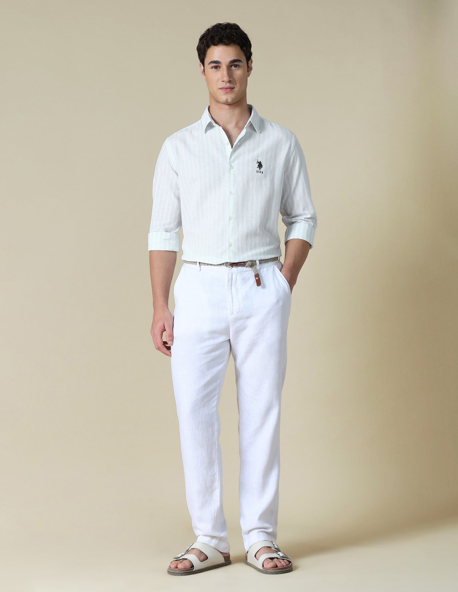 Vertical Striped Regular Fit Shirt Light Green - U.S. Polo Assn. India | Large