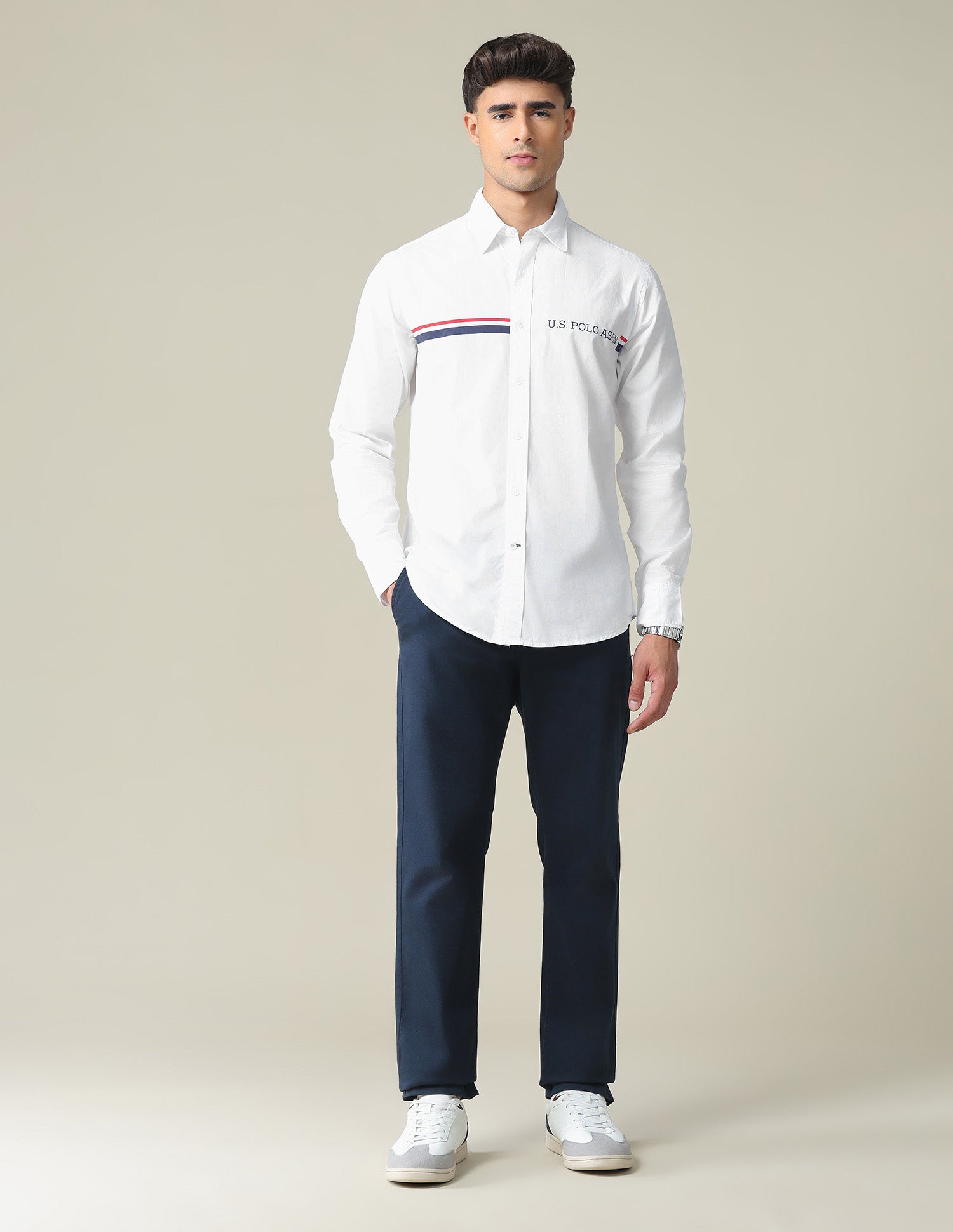 Horizontal Stripe Cotton Shirt White - U.S. POLO ASSN. | Large