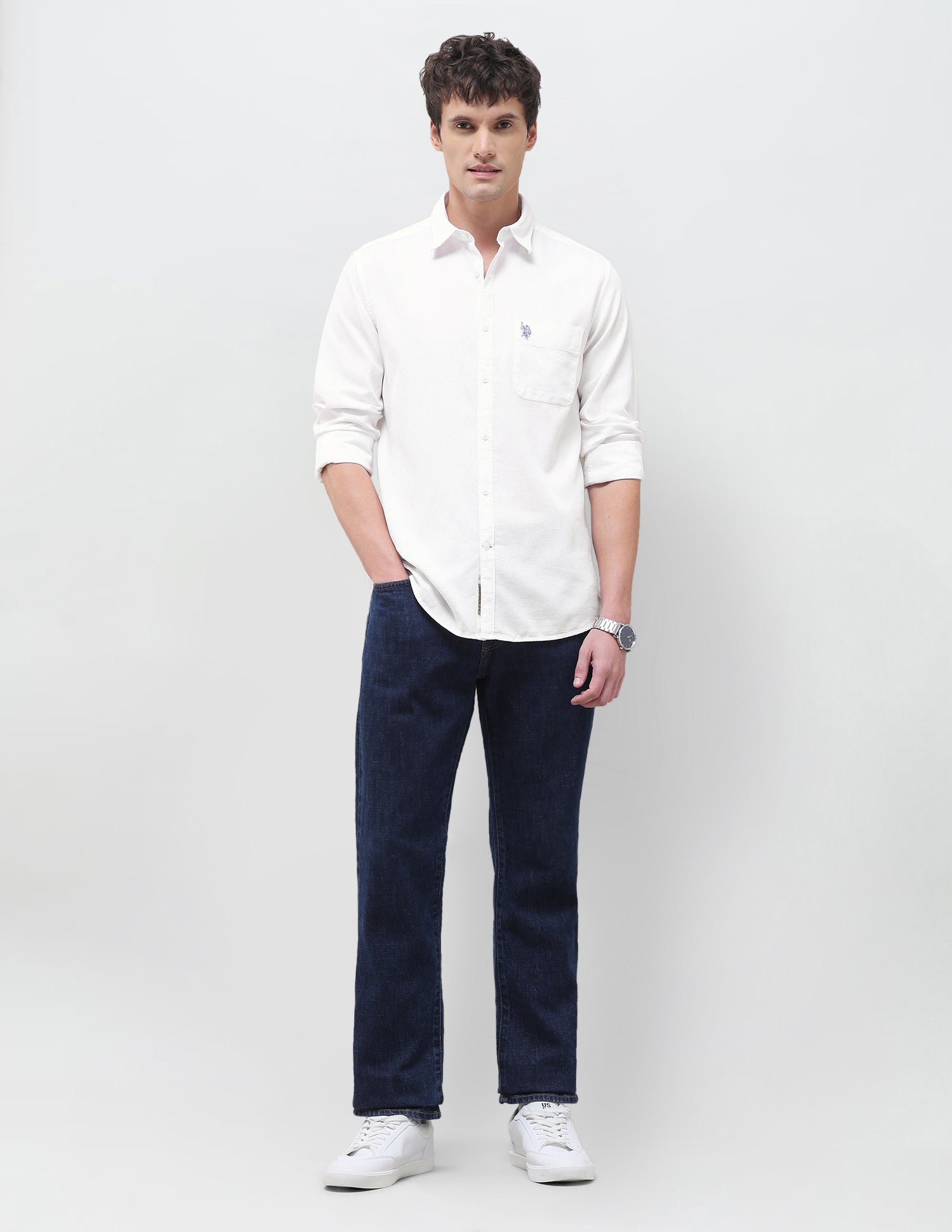 Textured Regular Fit Shirt White - U.S. Polo Assn. India | Large