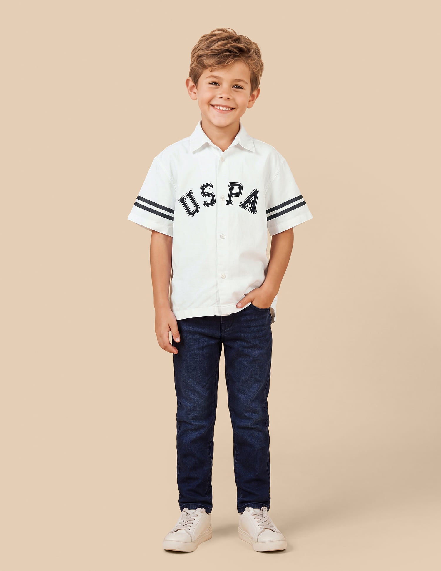 Brand Printed Boxy Fit Shirt White - U.S. Polo Assn. India | Large