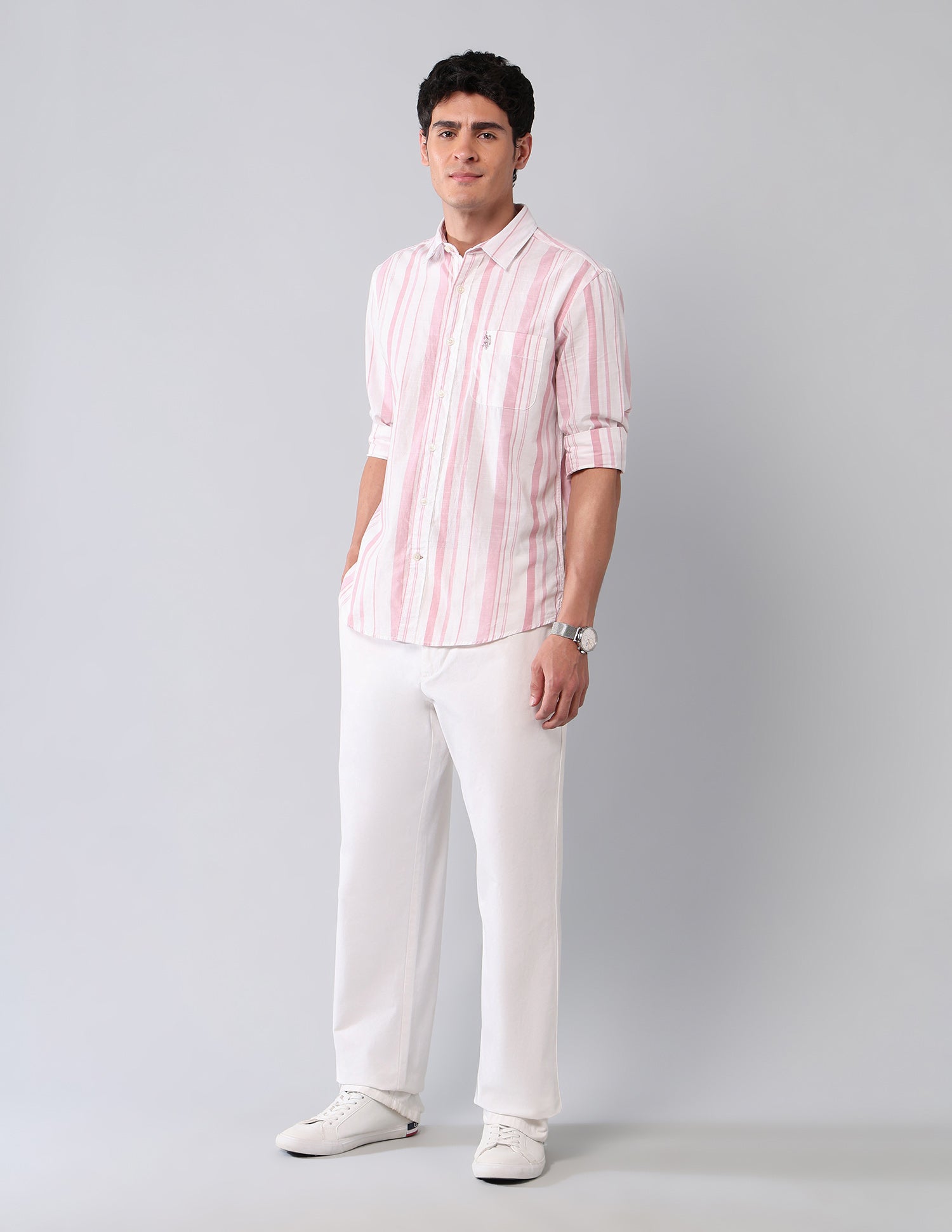 Vertical Striped Pure Cotton Shirt Pink - U.S. Polo Assn. India | Large