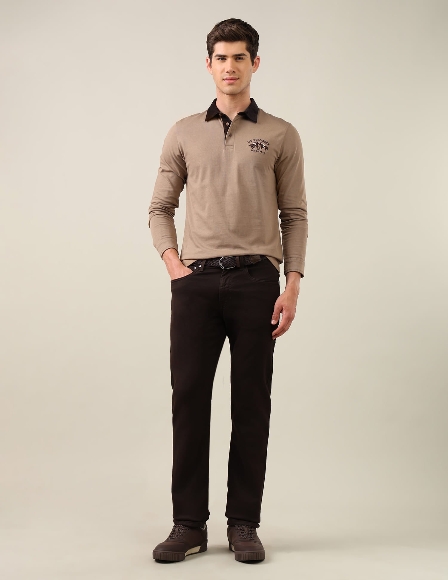 Solid Slim Fit Polo Shirt Brown - U.S. Polo Assn. India | Large