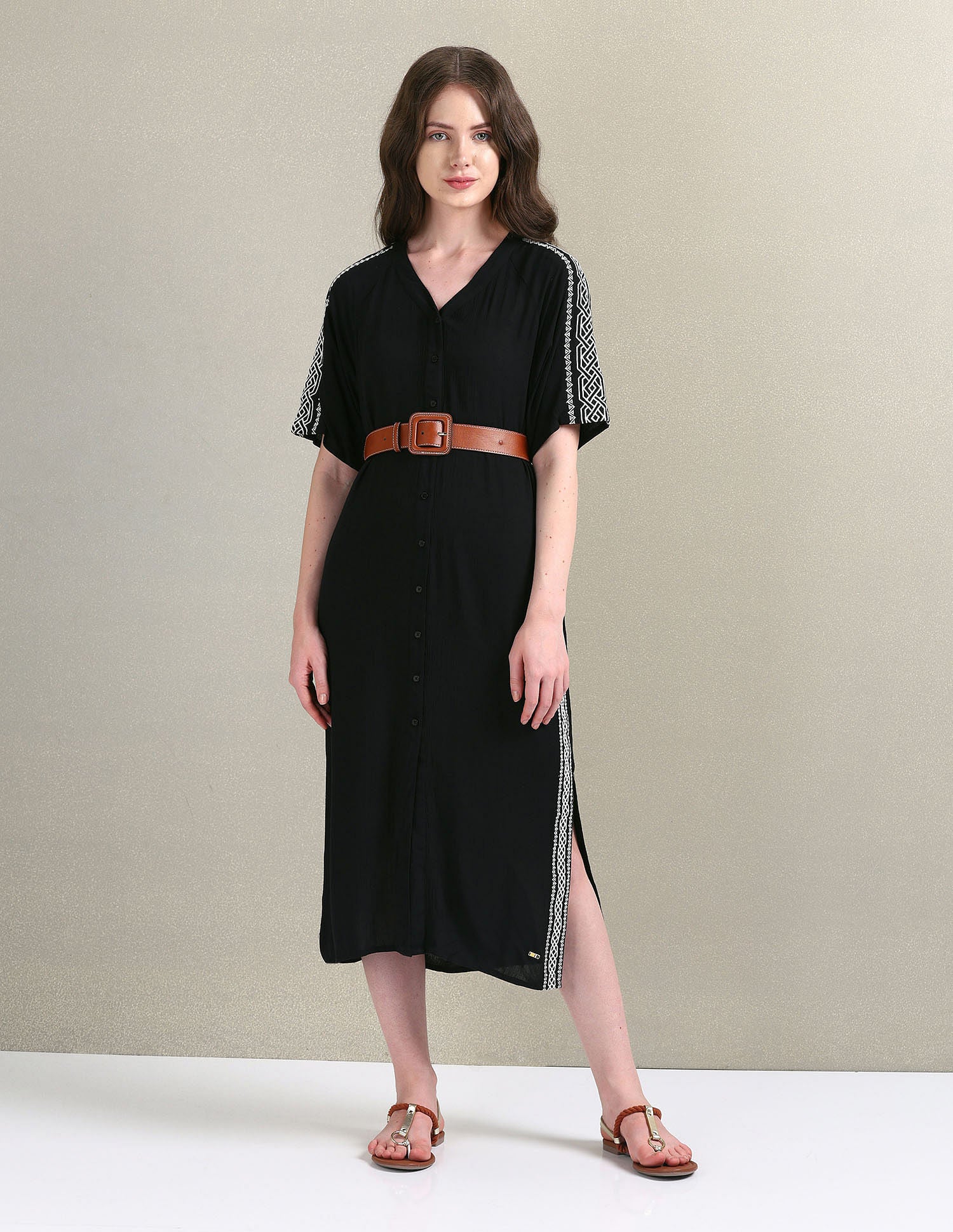 Crinkle Viscose Embroidered Dress Black - U.S. Polo Assn. India | Large