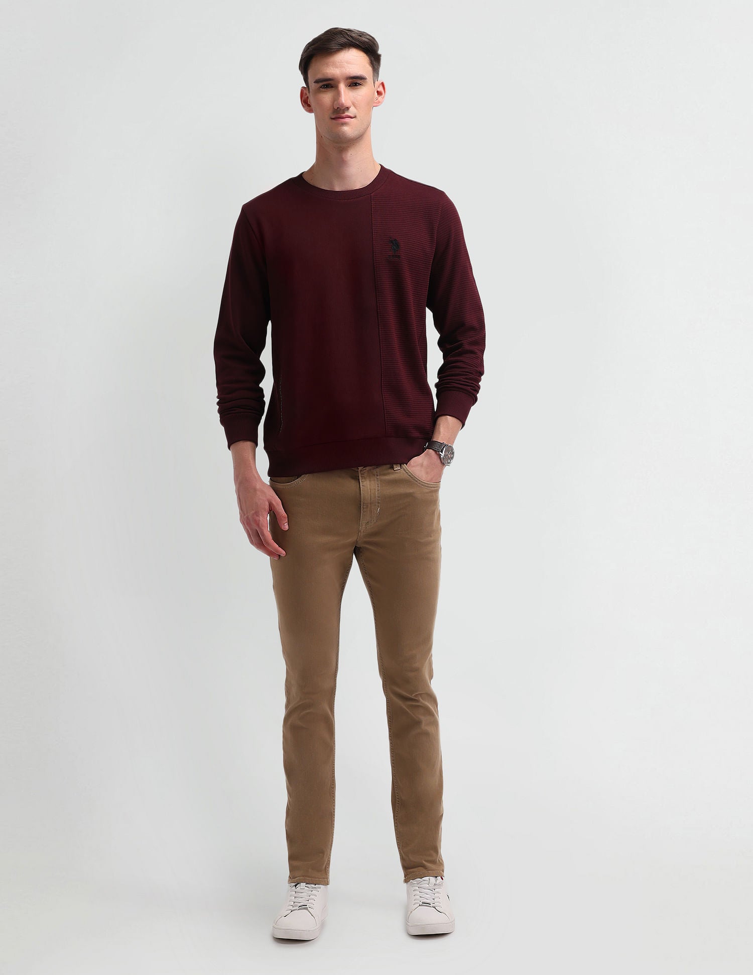 Solid Regular Fit Sweatshirt Truffle - U.S. POLO ASSN. | Large