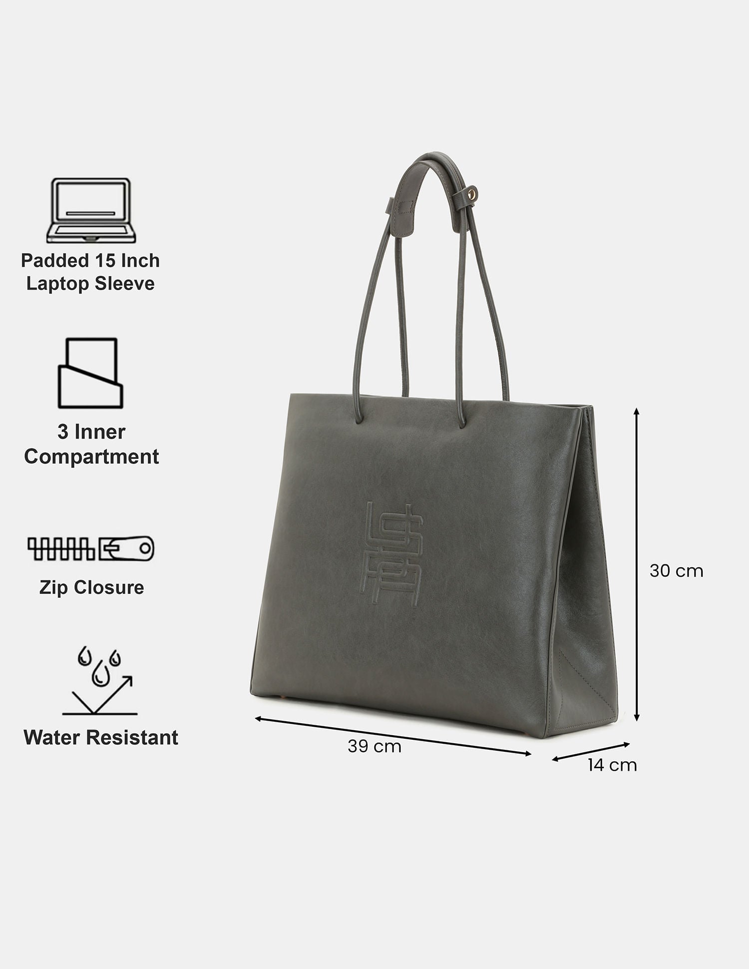 Women Billei Modern Tote Bag with Laptop sleeve Charcoal - U.S. POLO ASSN. | Large