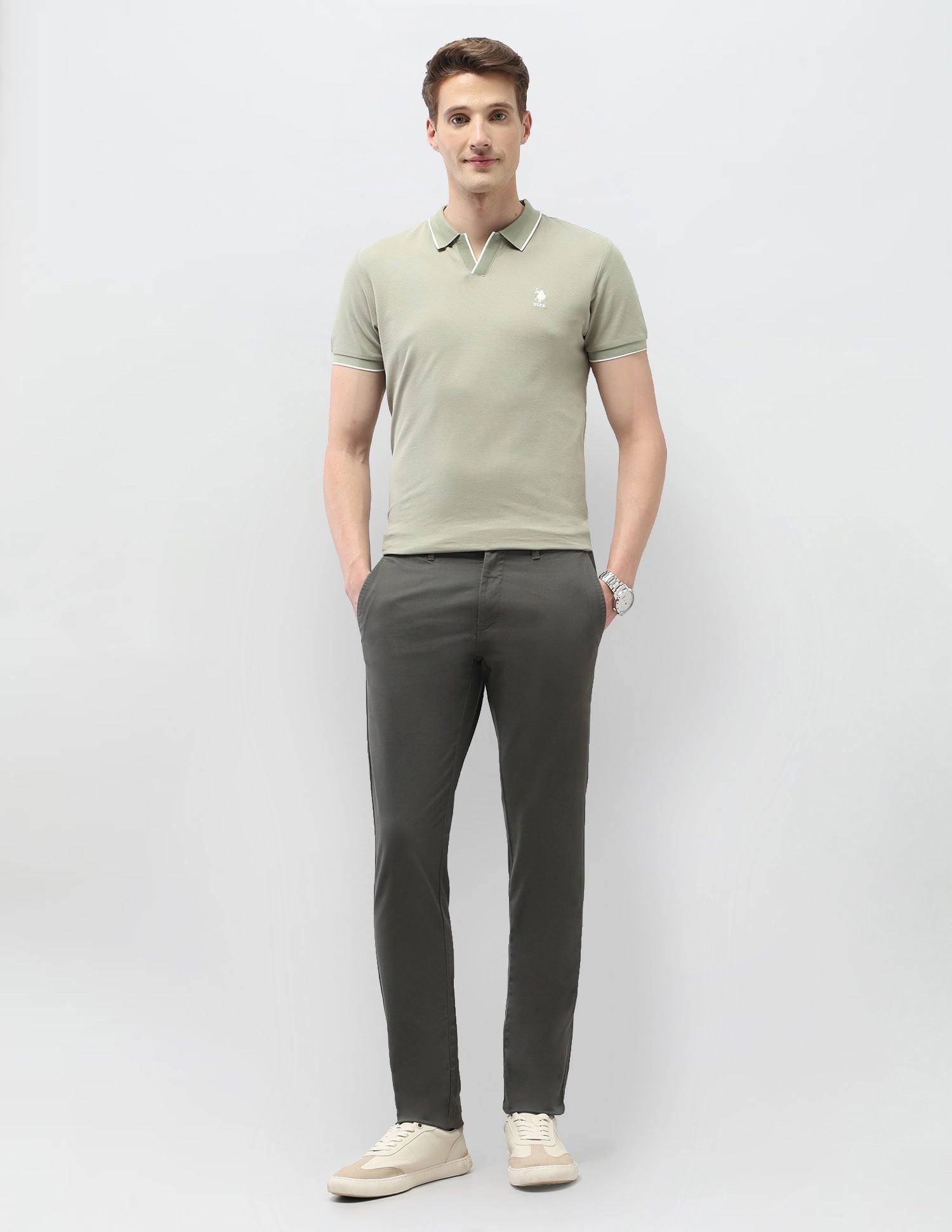 Austin Slim Fit Satin Trousers Olive - U.S. Polo Assn. India | Large
