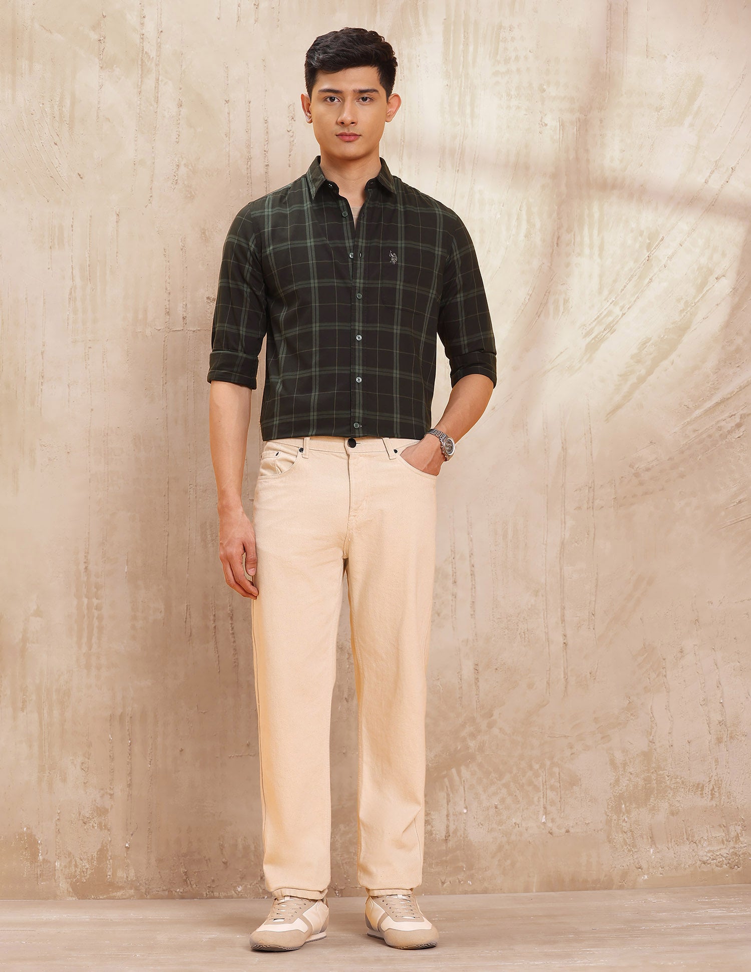 Grid Tattersall Checked Pure Cotton Shirt Dark Olive - U.S. POLO ASSN. | Large