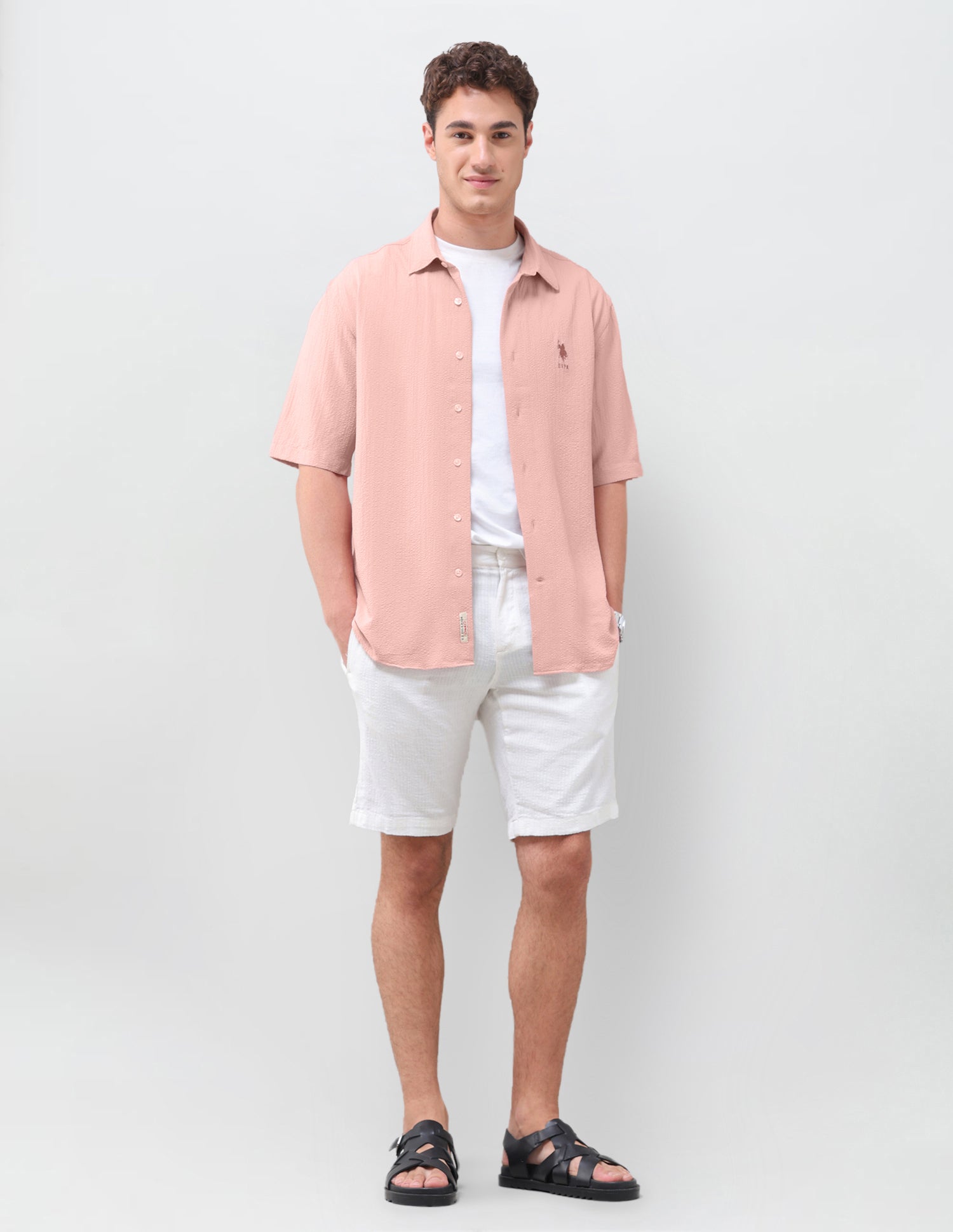 Crinkle Weave Regular Fit Shirt Pink - U.S. Polo Assn. India | Large