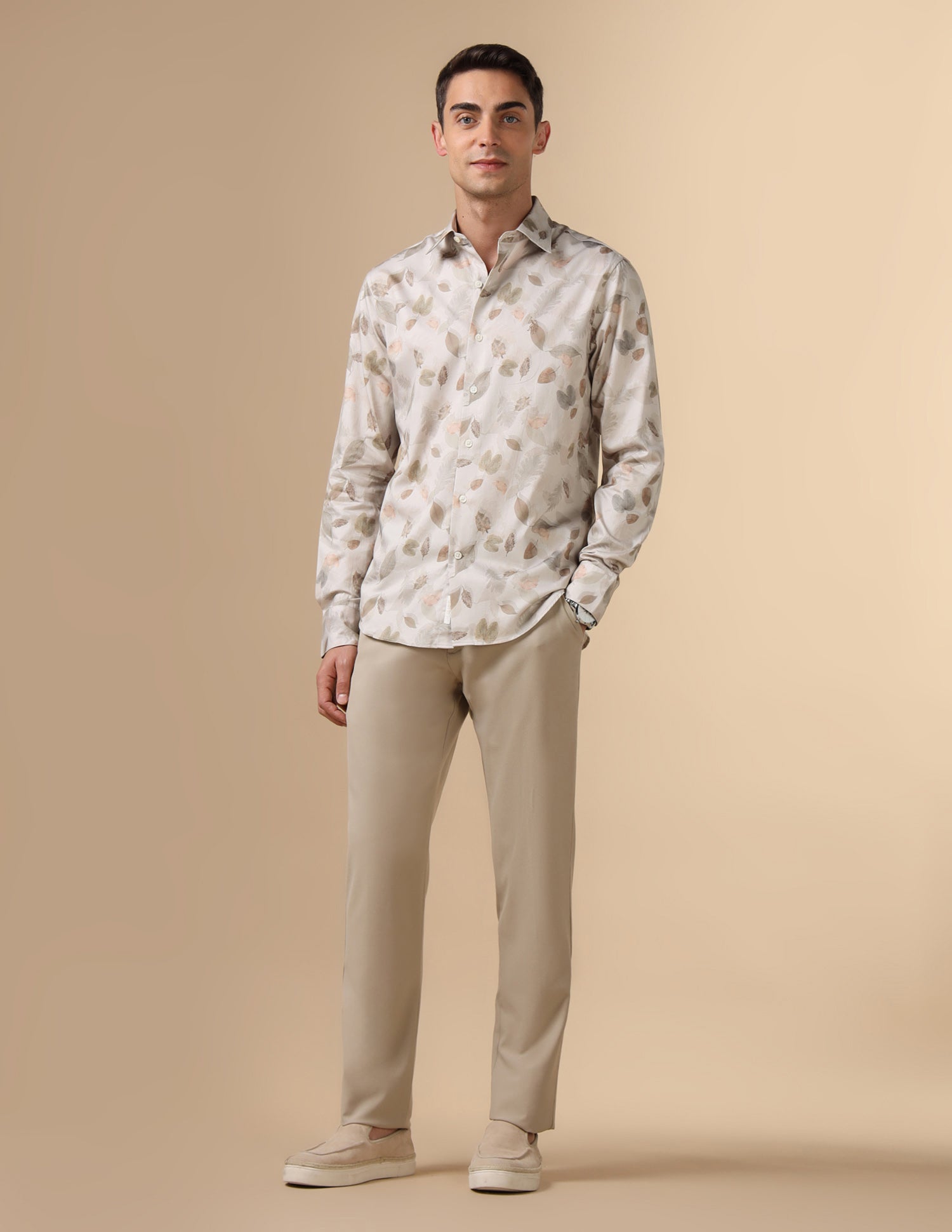 Tropical Printed Pure Cotton Shirt Beige - U.S. POLO ASSN. | Large