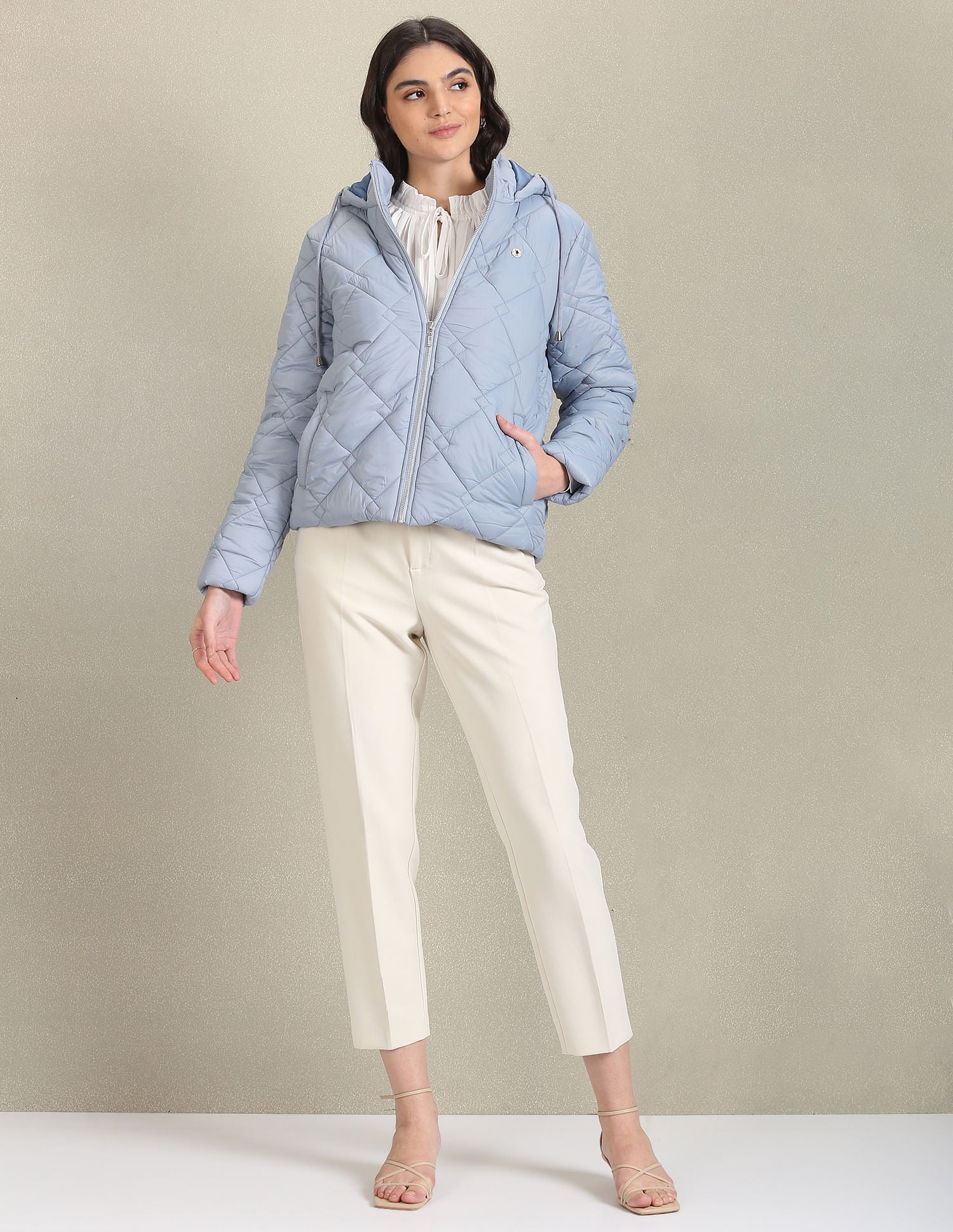 Solid Quilted Jacket Light Blue - U.S. Polo Assn. India | Large