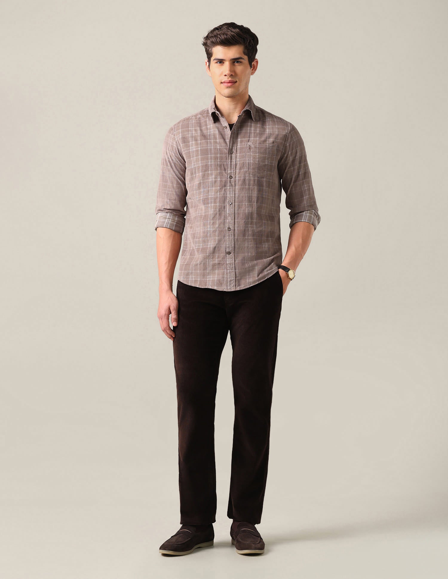Tailored Fit Corduroy Shirt Brown - U.S. Polo Assn. India | Large