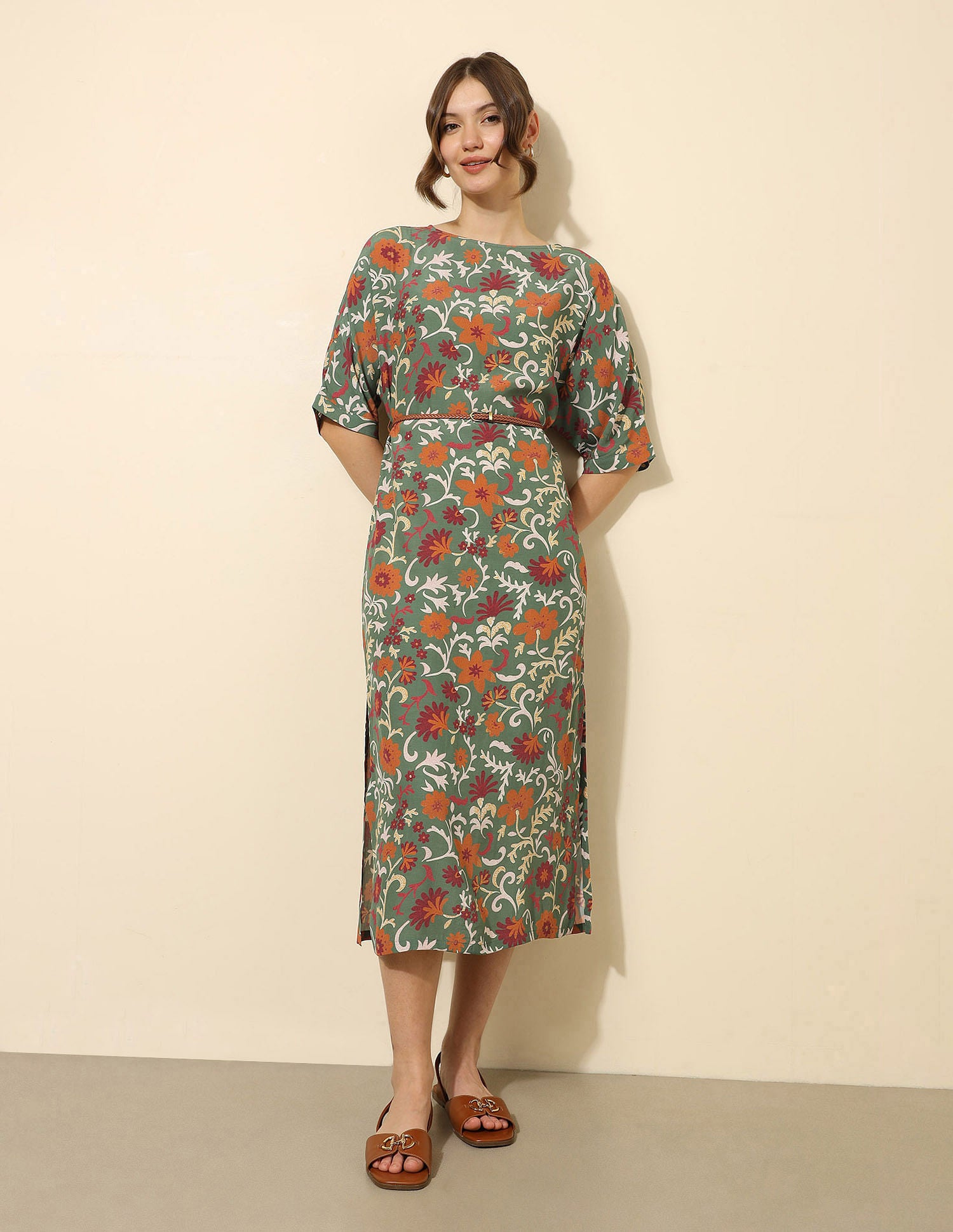 Floral Printed A-Line Midi Dress Multi-colour - U.S. Polo Assn. India | Large