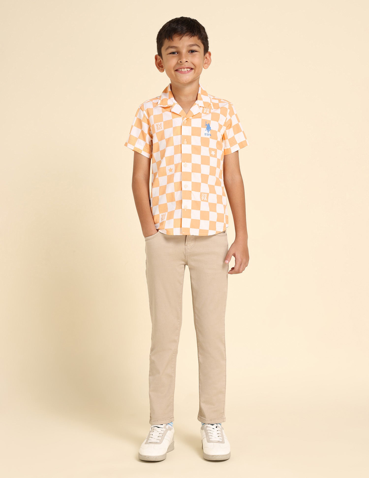 Boys Checkboard Cotton Shirt Orange - U.S. Polo Assn. India | Large