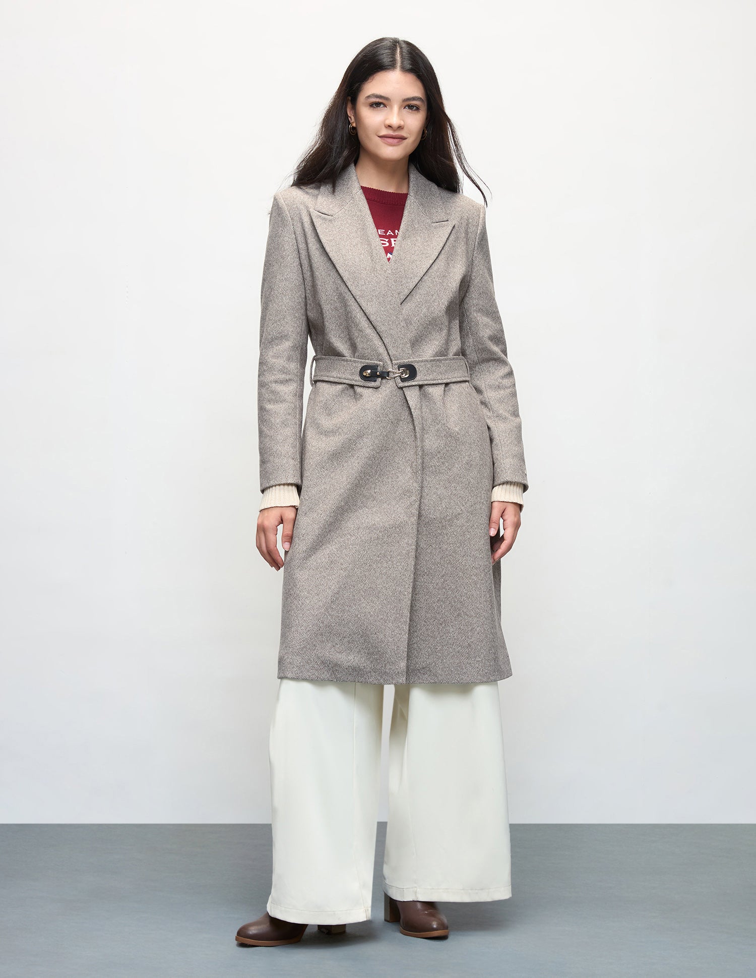 Solid Regular Fit Tweed Coat Brown - U.S. Polo Assn. India | Large
