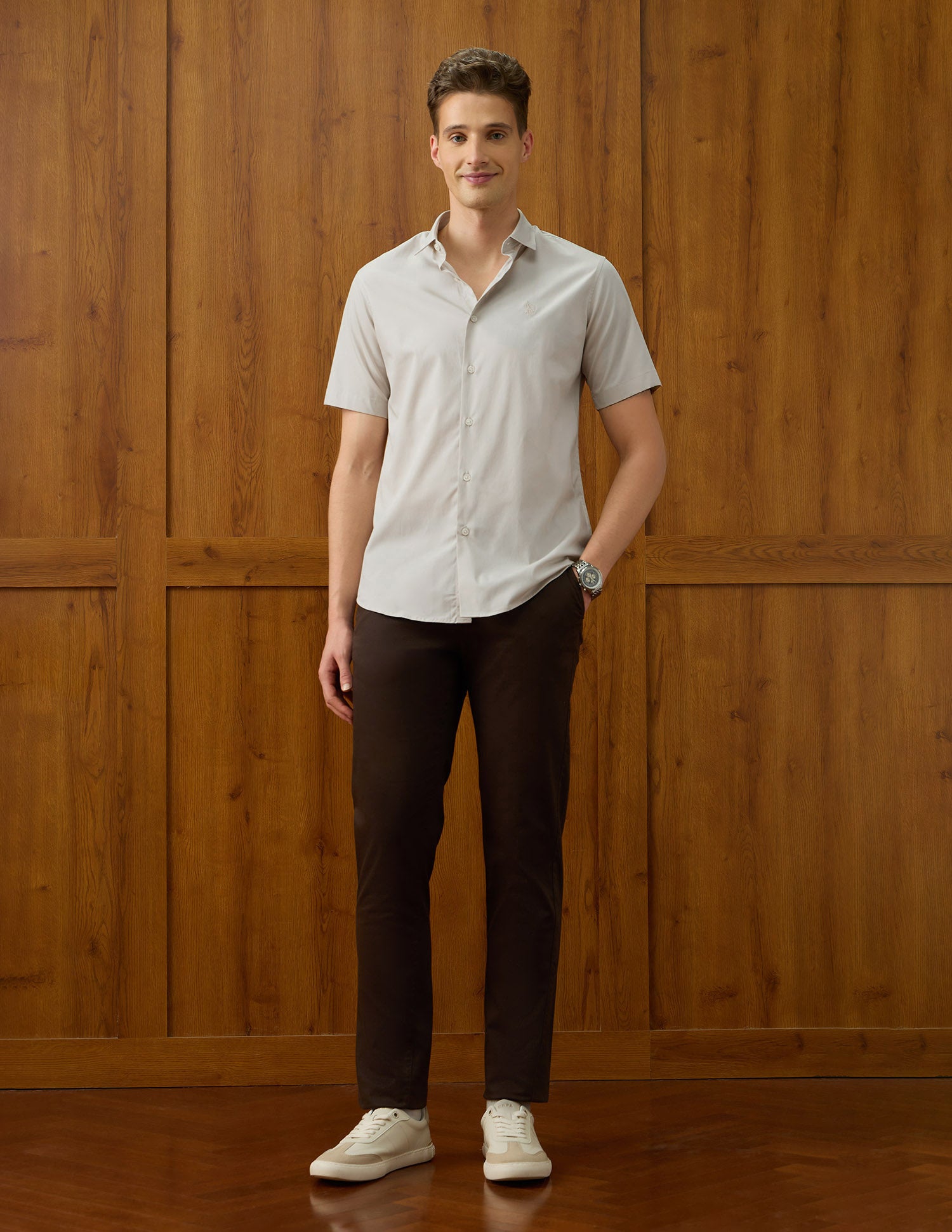 Tailored Fit Equestrian Aisle Theater Shirt Ivory - U.S. Polo Assn. India | Large