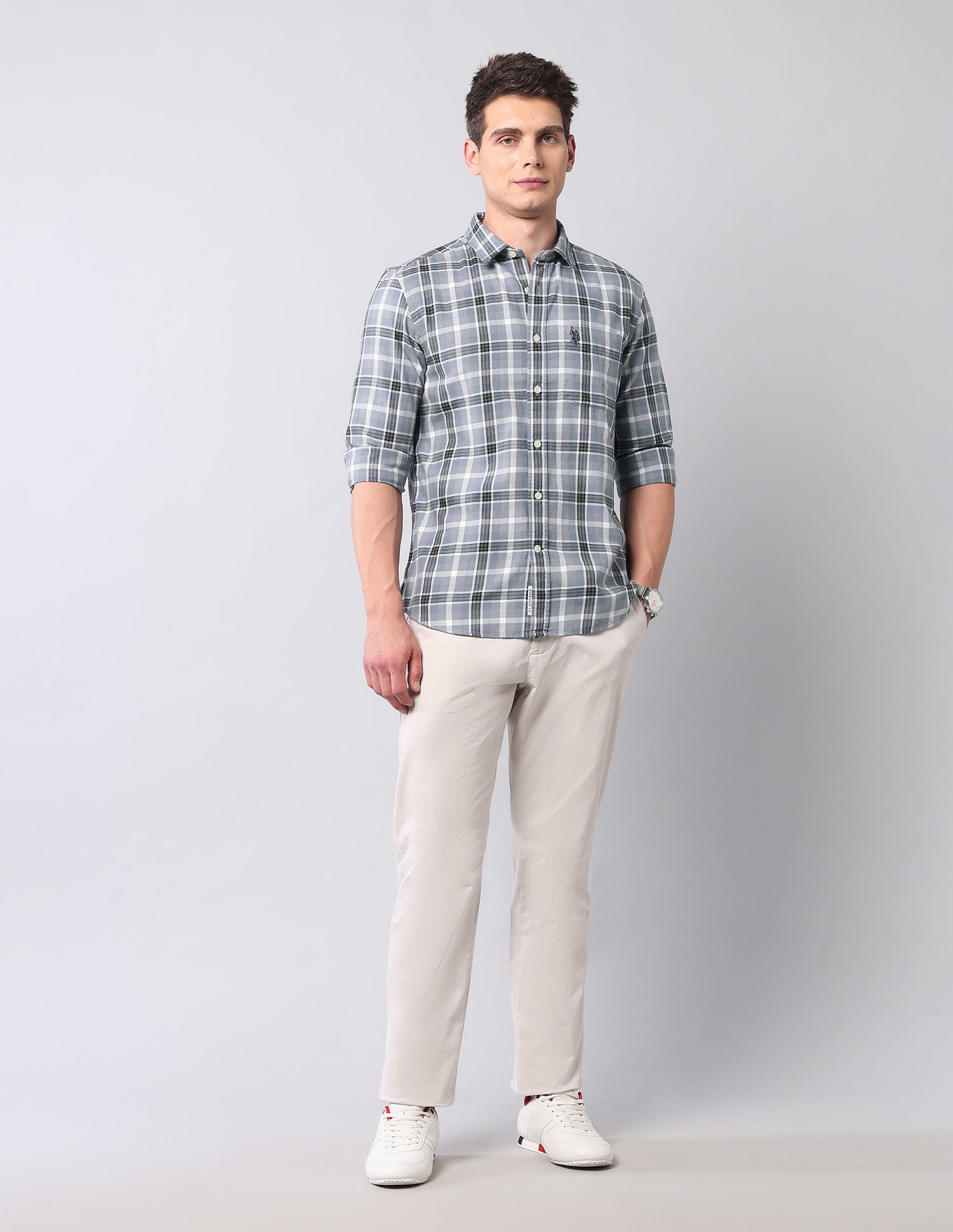 Tartan Checked Pure Cotton Shirt Grey - U.S. Polo Assn. India | Large