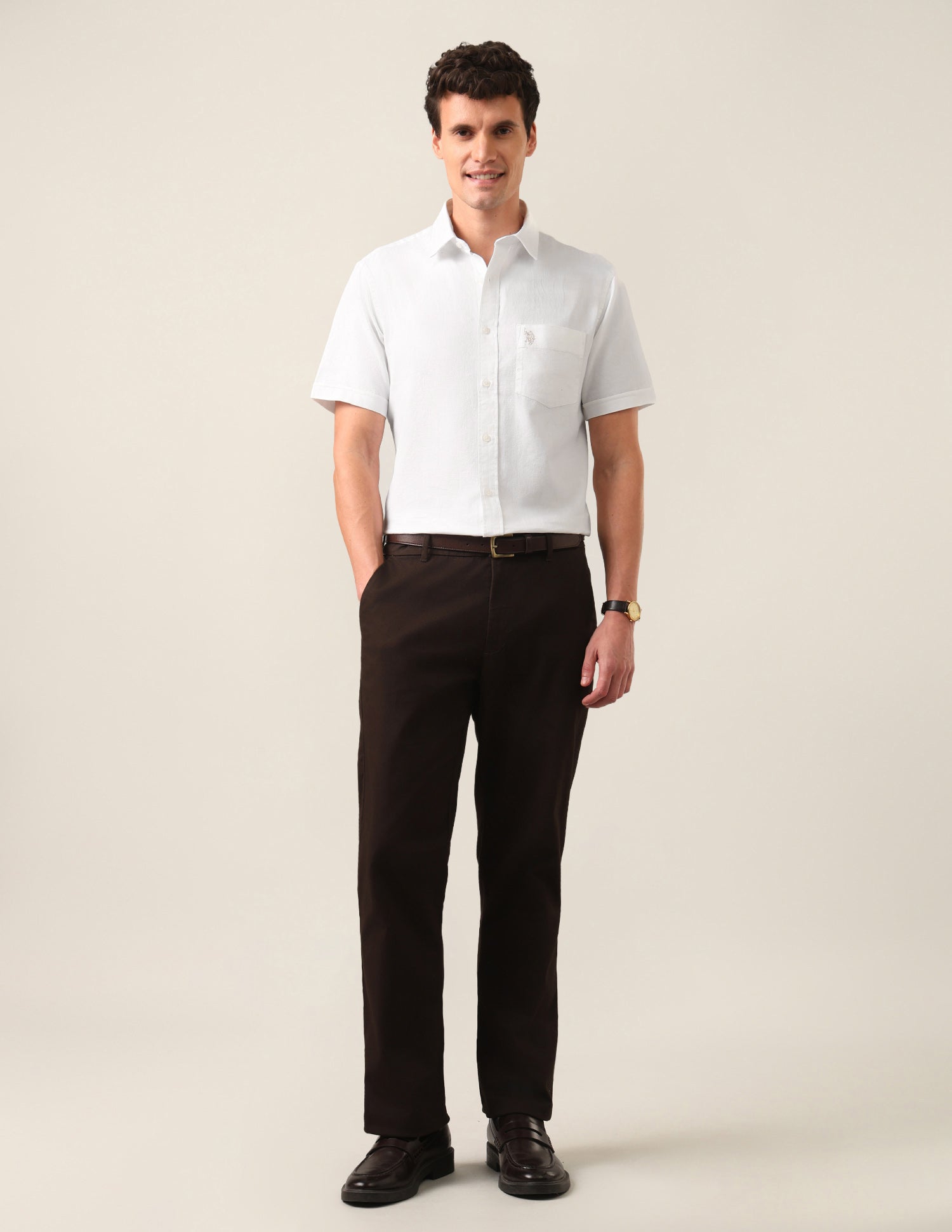 Tailored Fit Solid Shirt White - U.S. Polo Assn. India | Large