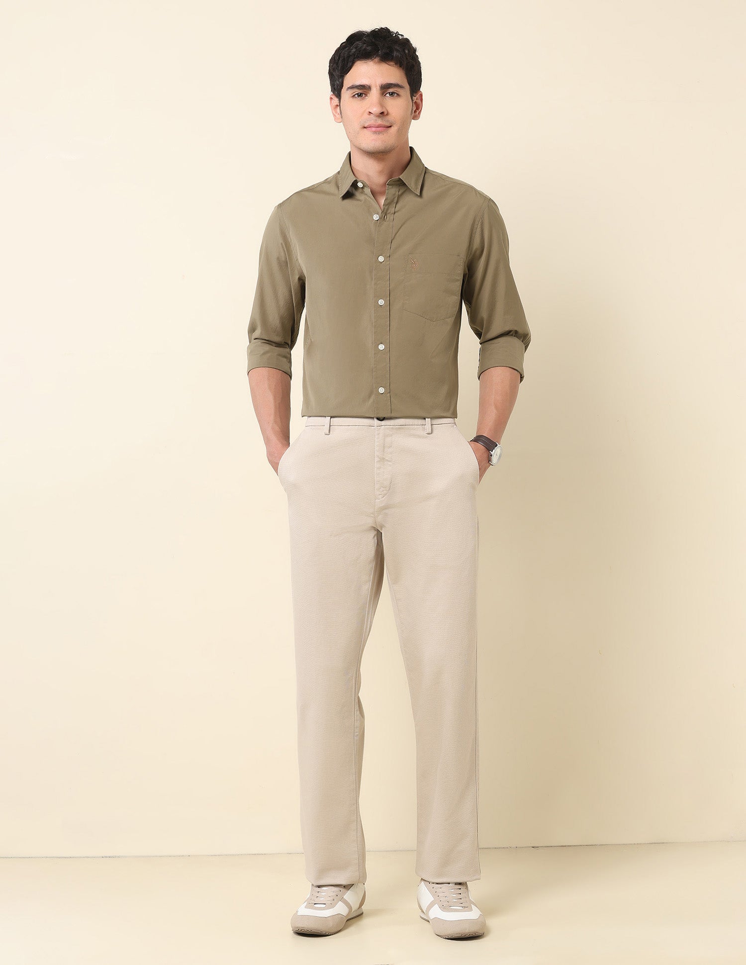 Pure Cotton Tailored Fit Shirt Khaki - U.S. Polo Assn. India | Large