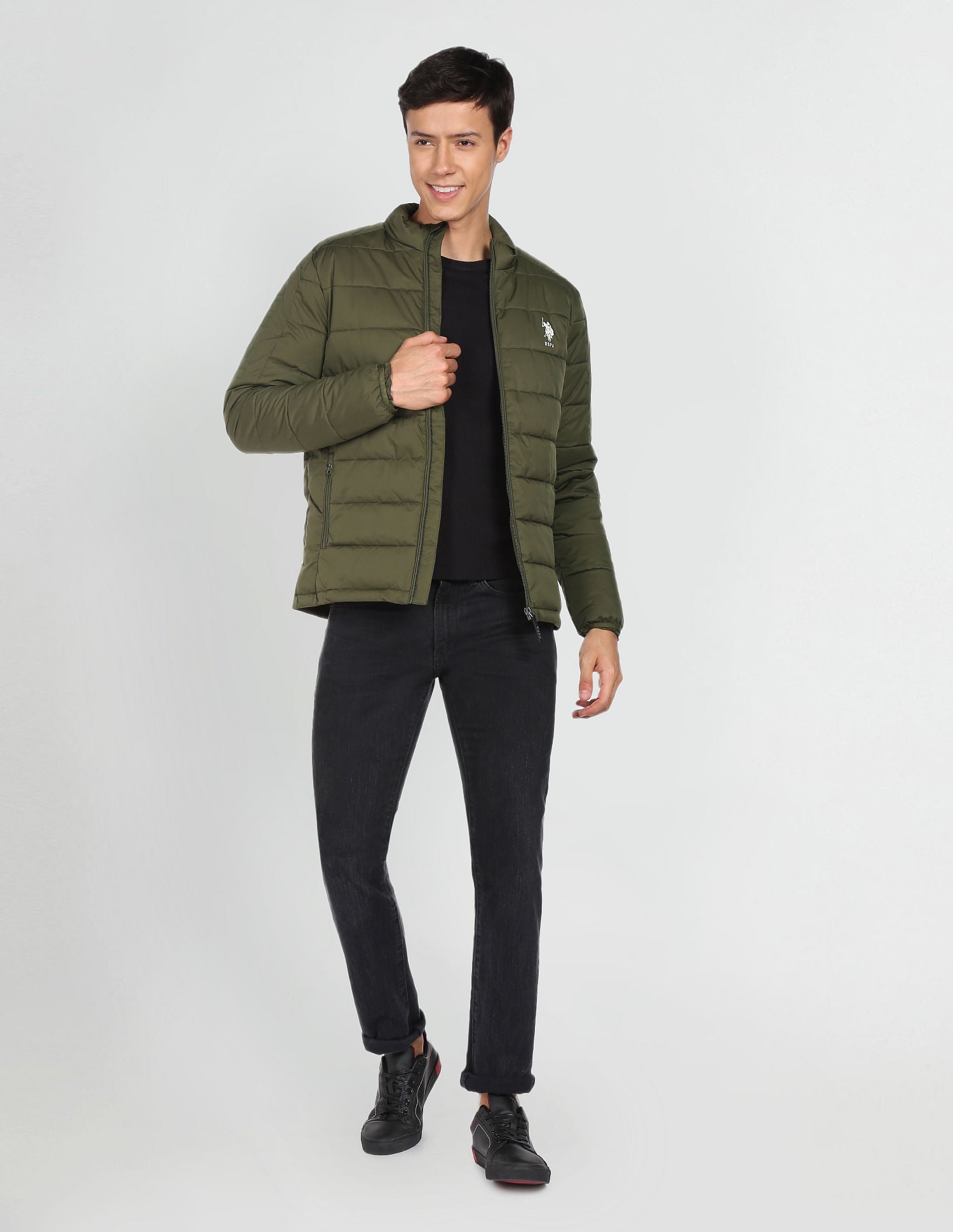 High Neck Solid Jacket Olive - U.S. Polo Assn. India | Large