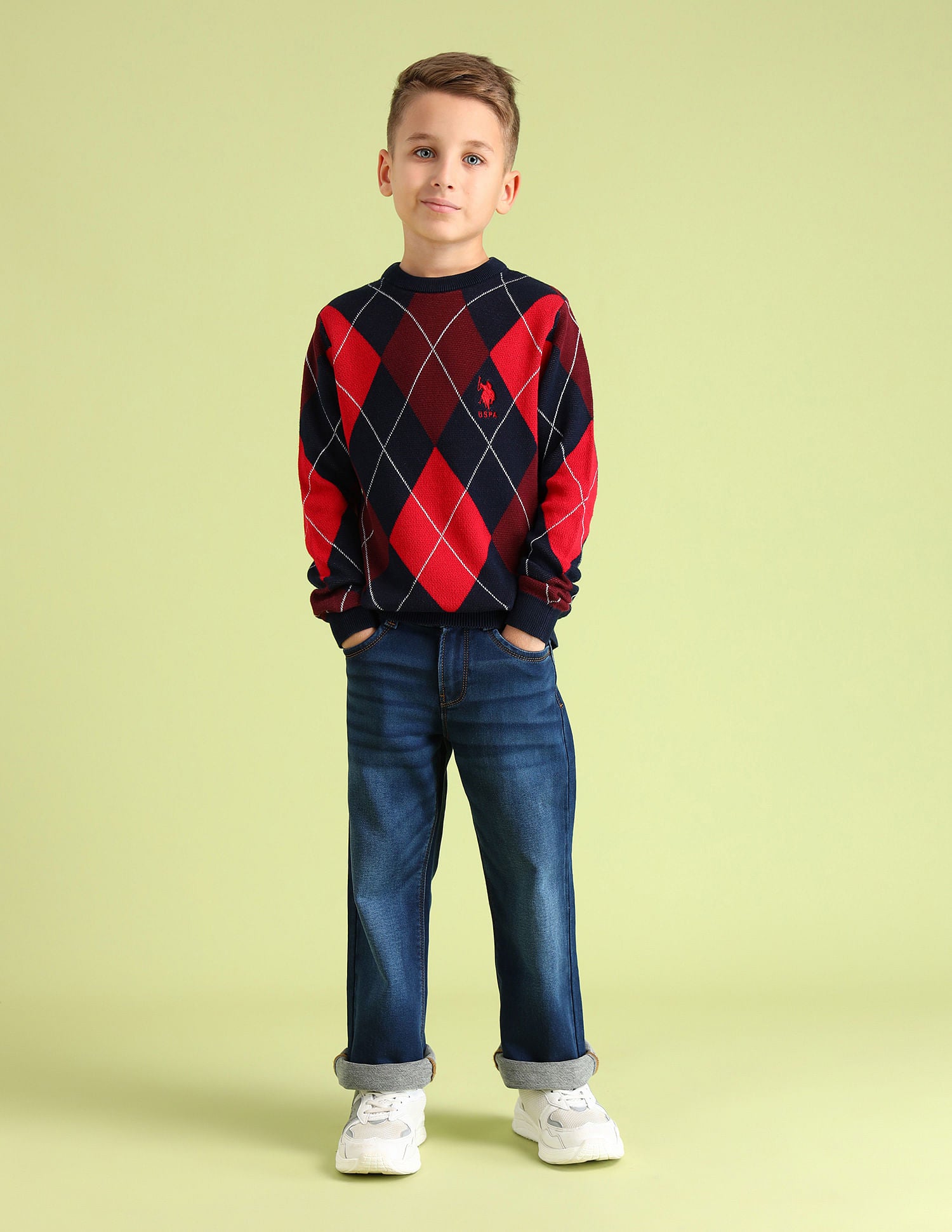 Boys Argyle Cotton Sweater Blue - U.S. POLO ASSN. | Large